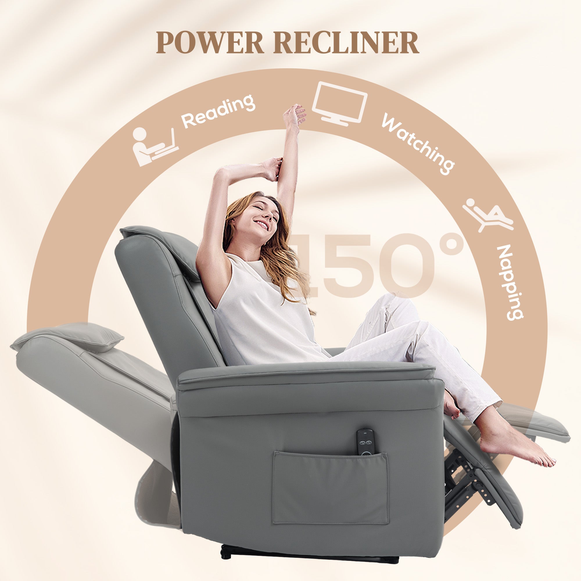 HOMCOM 3D Kneading Massage Recliner Chair with Headrest, Breathable Leather Recliner Armchair, Electric Reclining Chair with Footrest, Remote with USB Port, Side Pockets for Home, Grey - North Peak Garden Furniture