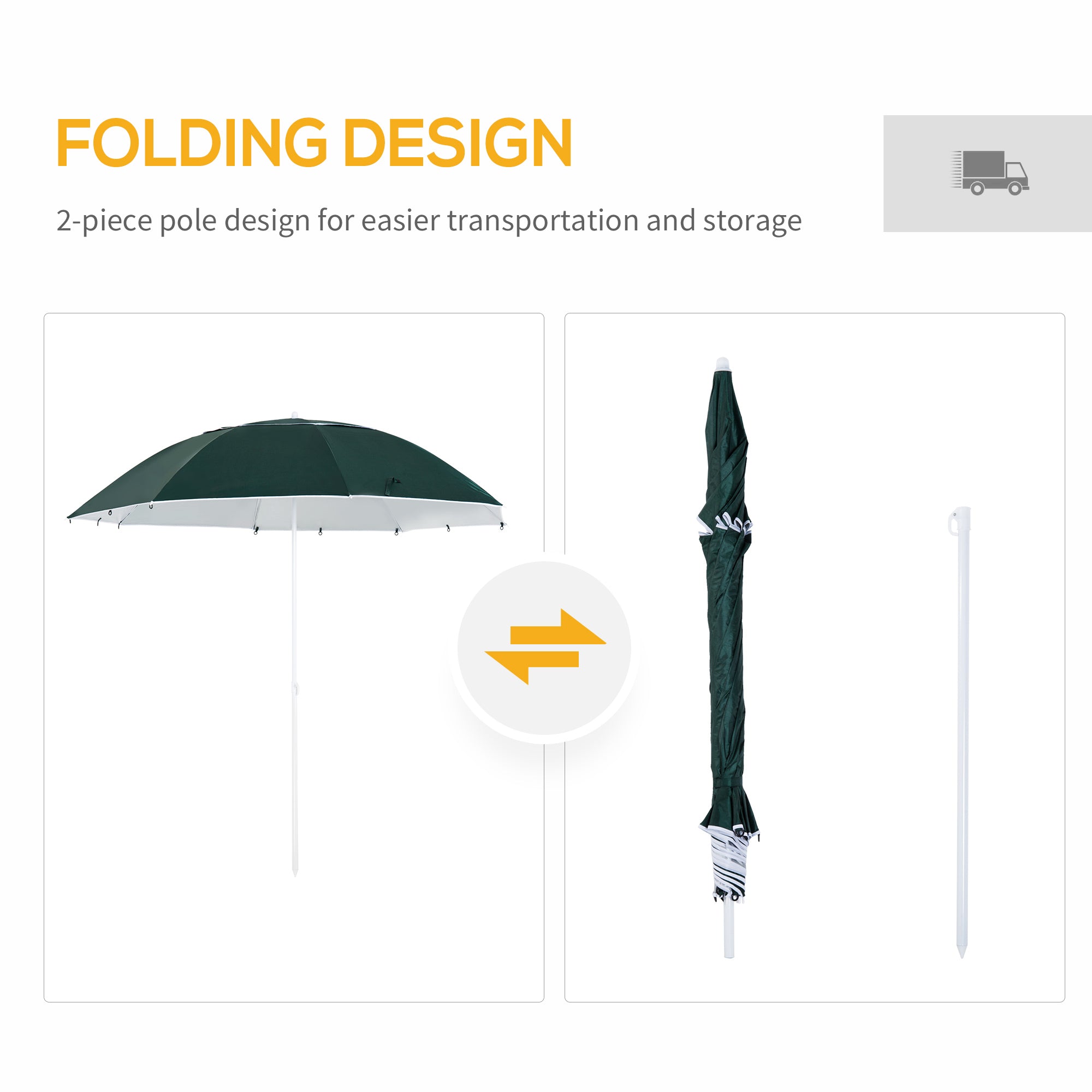 Outsunny 2m UV Protection Fishing Beach Umbrella Brolly Shelter w/ Side Panel Tent Green - North Peak Garden Furniture