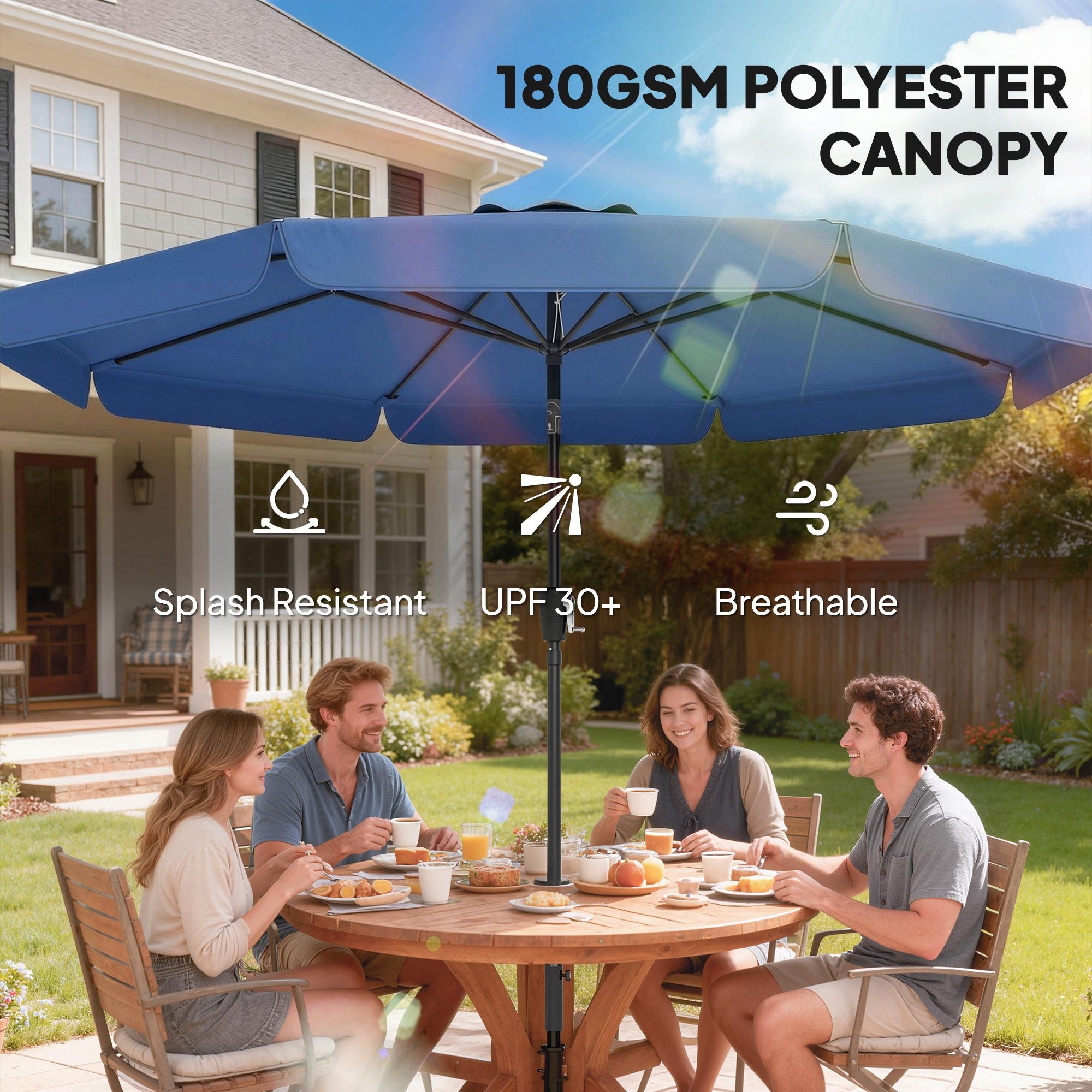 Outsunny 3 m Garden Parasol with Tilt Mechanism & Crank Handle, UPF 30+ Patio Umbrella Outdoor Table Umbrella, Dark Blue