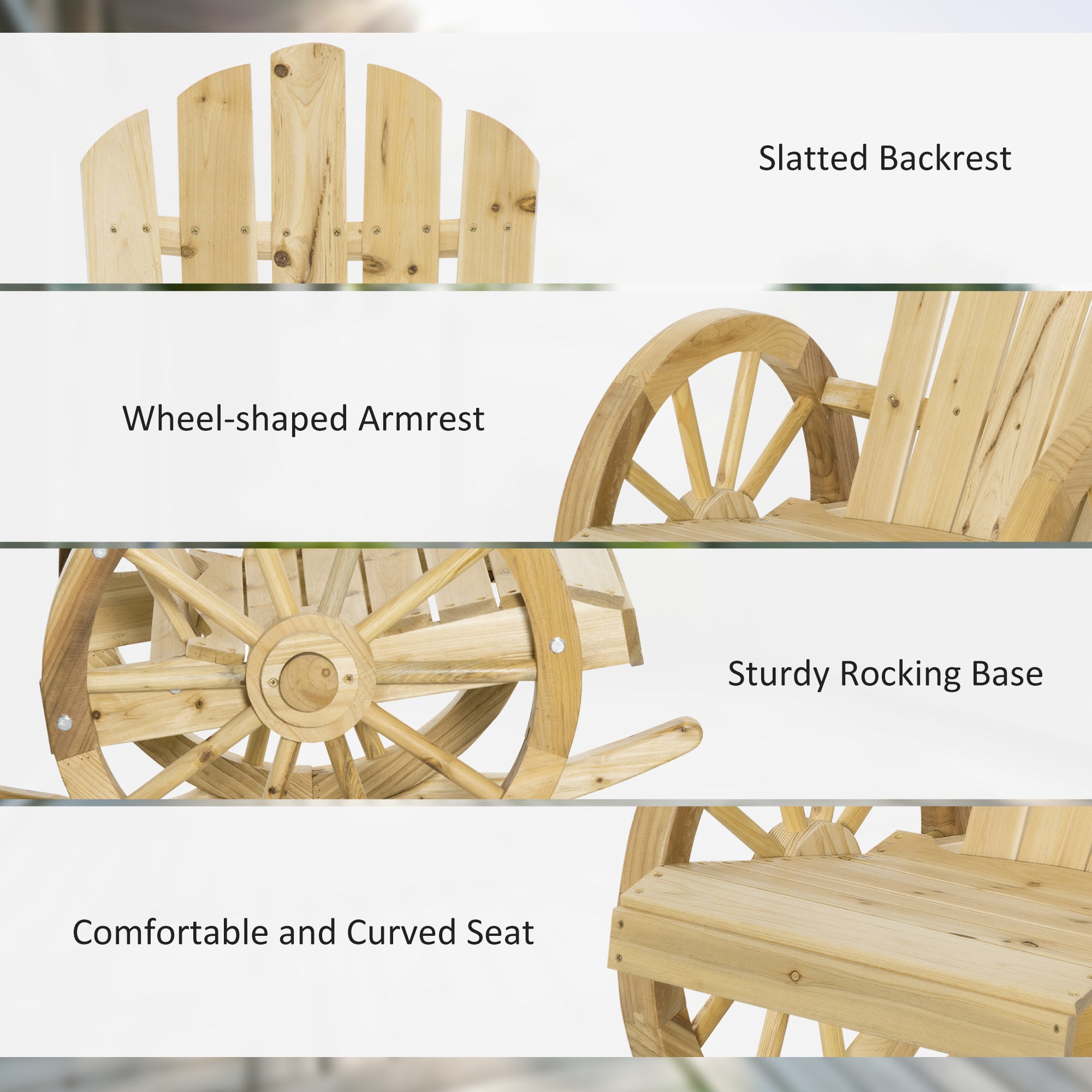 Outsunny 2 Piece Wooden Adirondack Rocking Chair Reclining Armchair Outdoor Garden Furniture Patio Porch Rocker - Natural - North Peak Garden Furniture