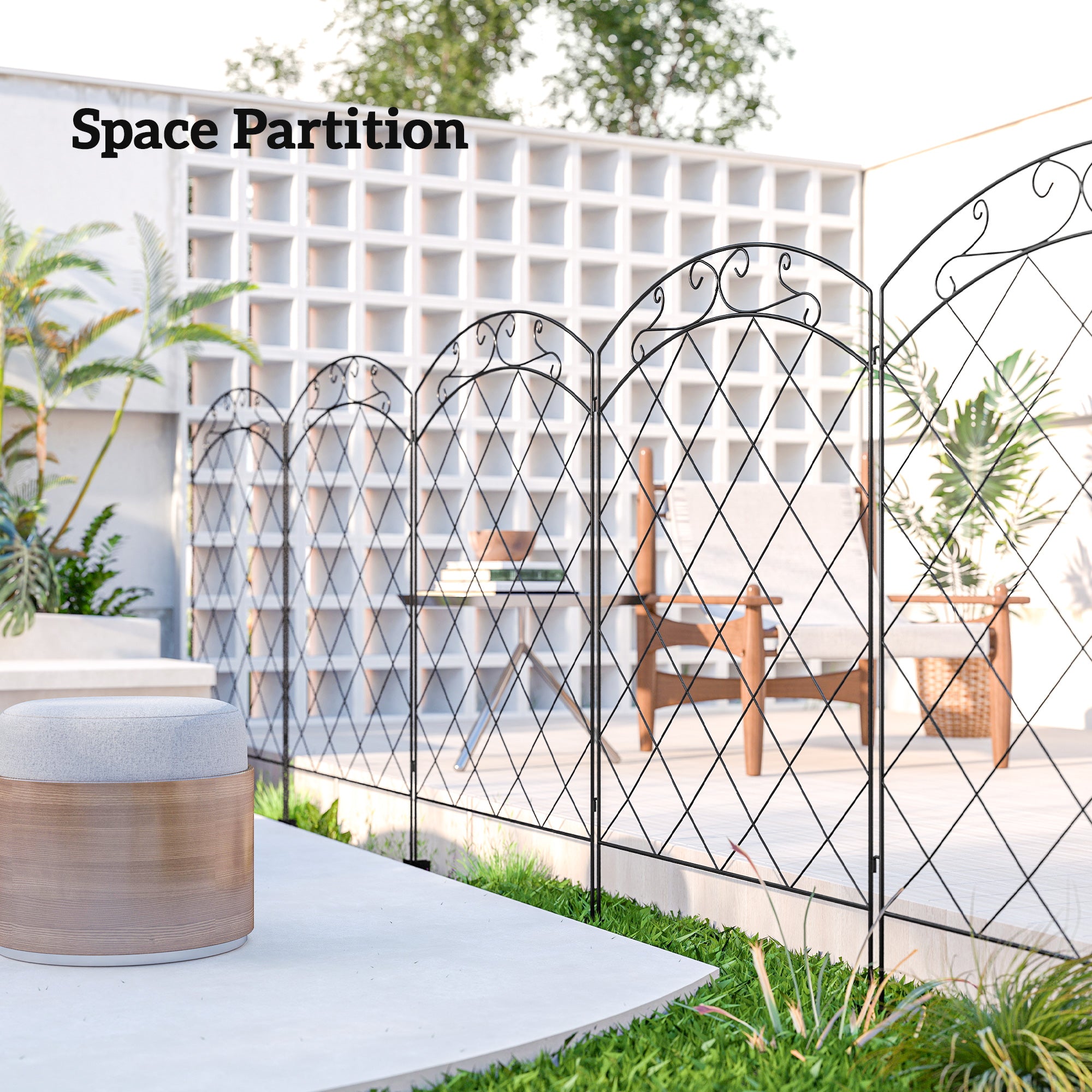 Outsunny Steel Decorative Swirls Outdoor Picket Fence Panels Set of 4, Black