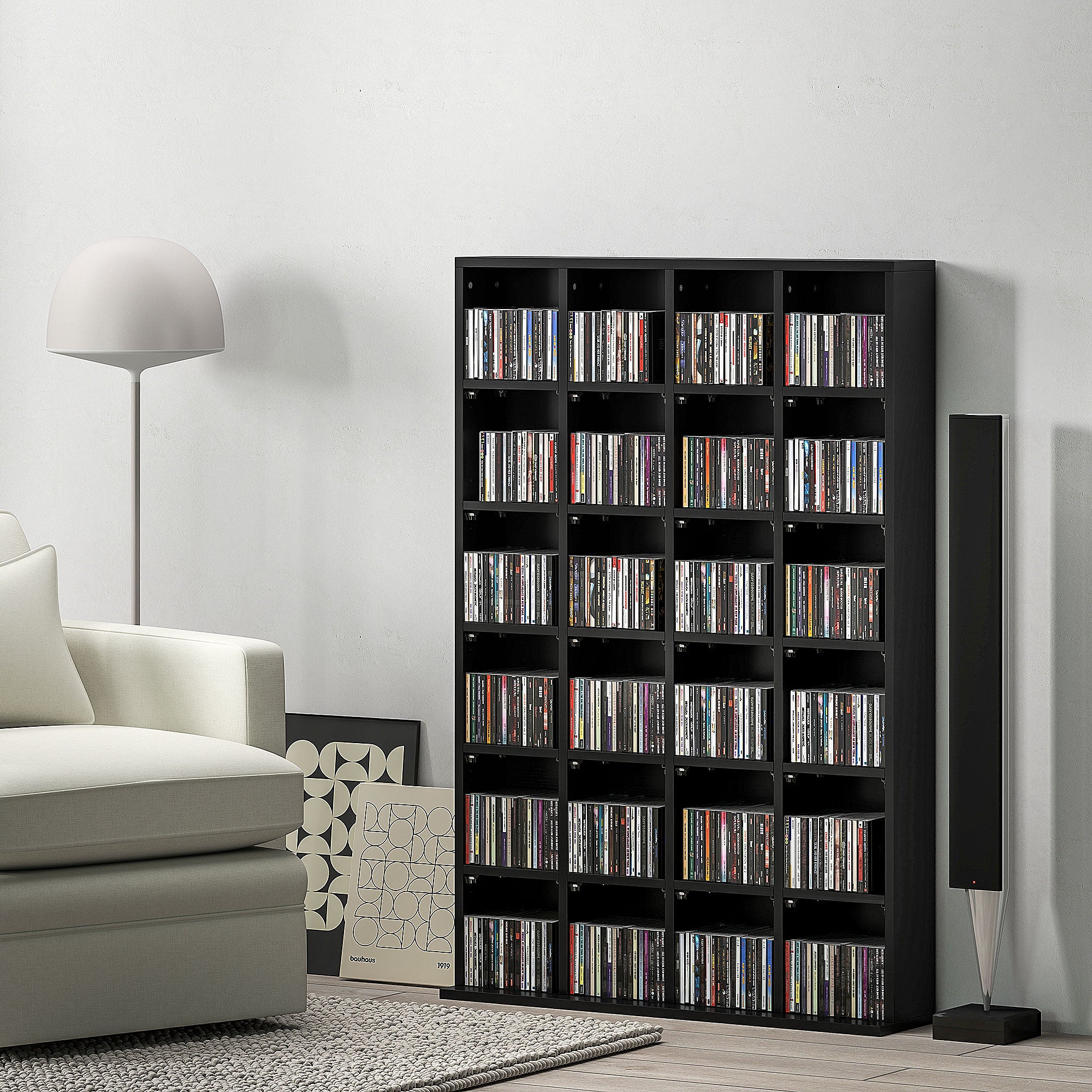 HOMCOM CD Storage Unit with Adjustable Shelves, 89 x 130.5 cm, Black - North Peak Garden Furniture