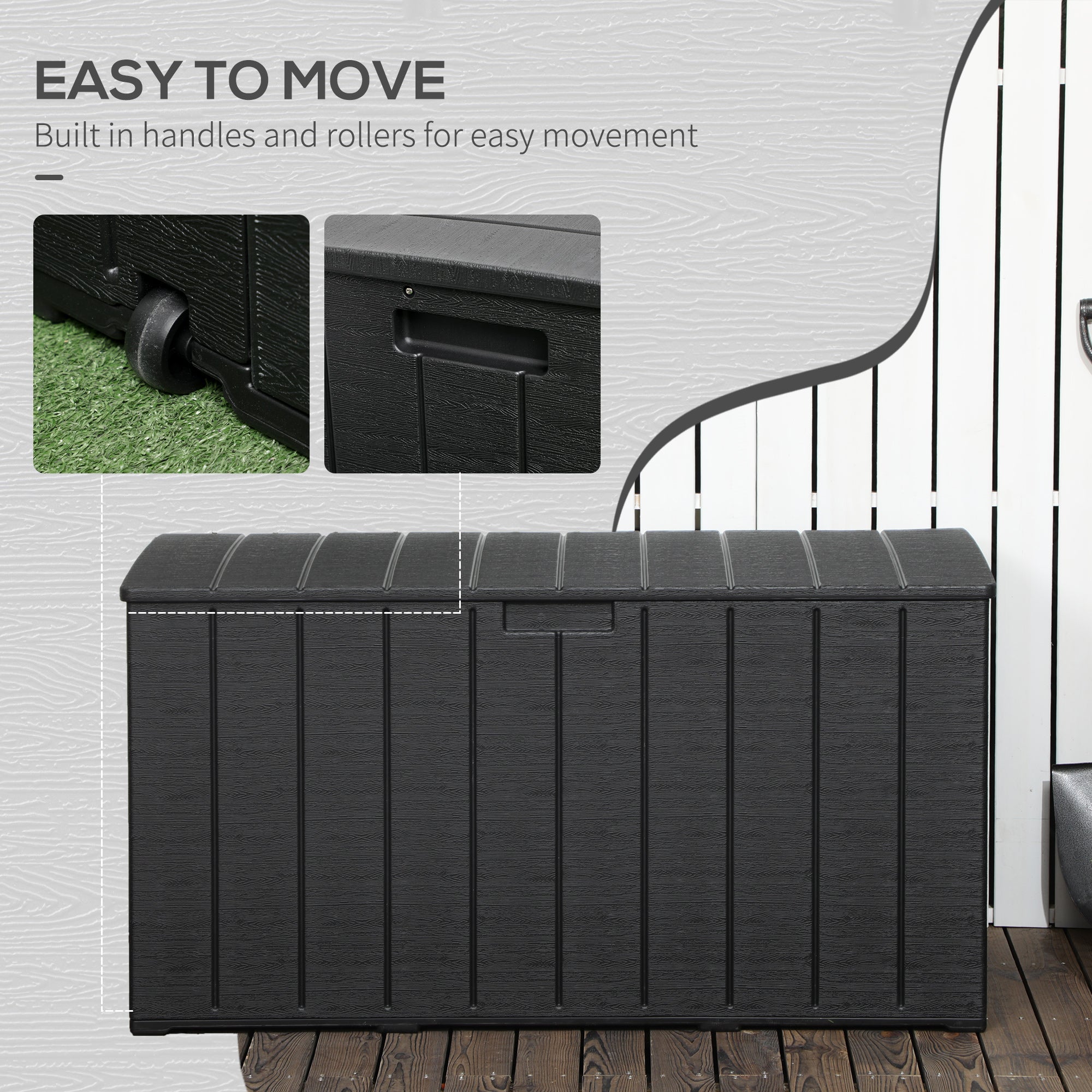 Outsunny 336 Litre Extra Large Outdoor Garden Storage Box, Water-resistant Heavy Duty Double Wall Plastic Container, Garden Furniture Organizer, Deck Cushion Chest with Wheels and Handles, Black - North Peak Garden Furniture