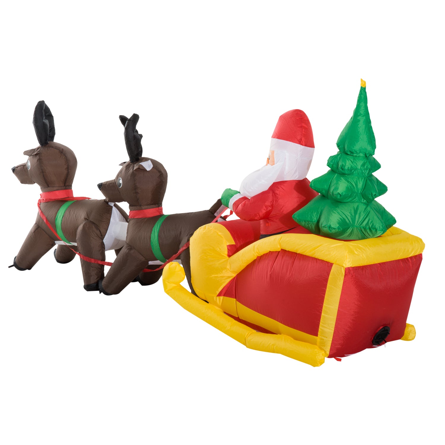 HOMCOM Large Self-inflating Inflatable Xmas Santa Claus Sledge Sleigh w/Reindeer LED Outdoor Blow Up Christmas Decoration