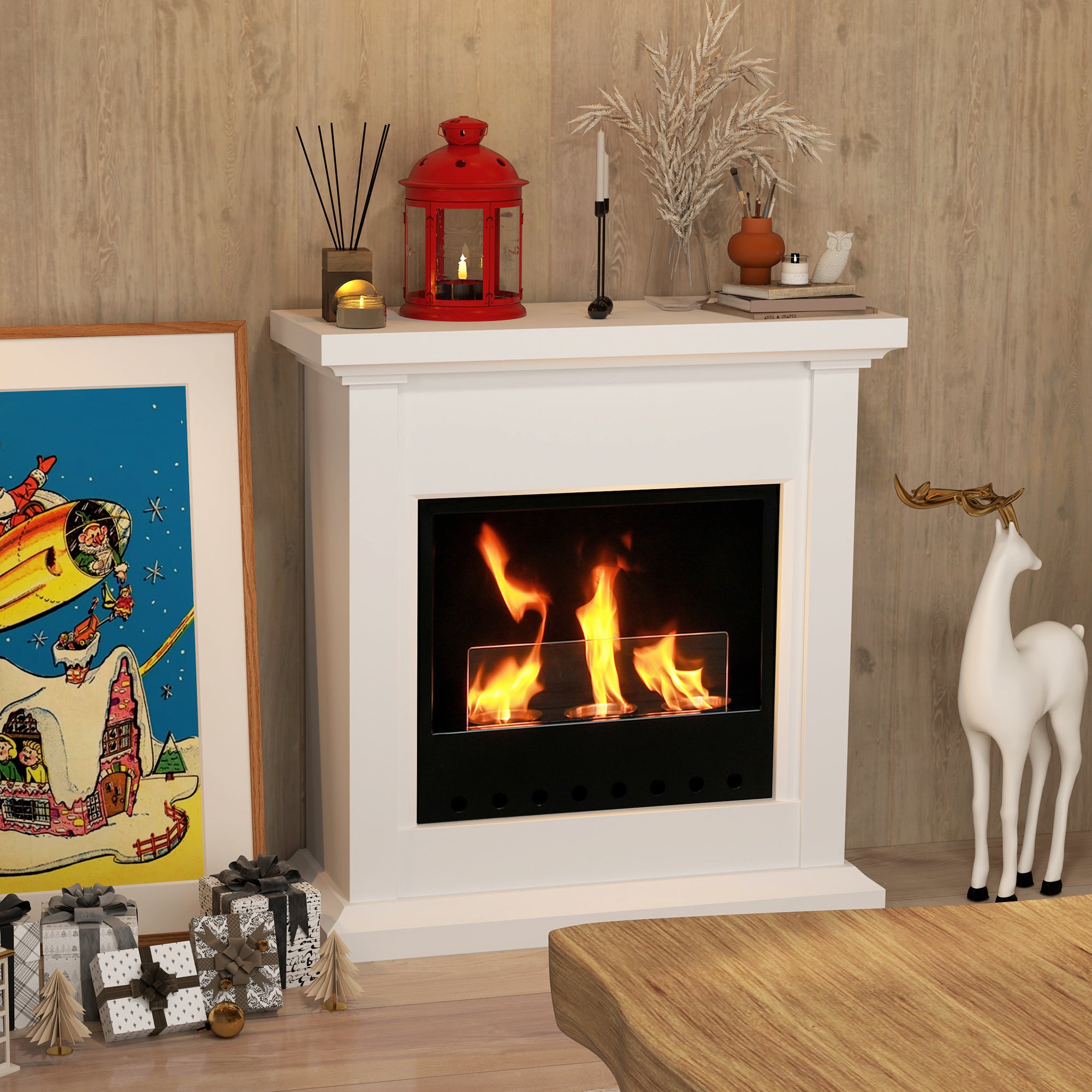 HOMCOM Bioethanol Fire Heater, with Mantelpiece - White