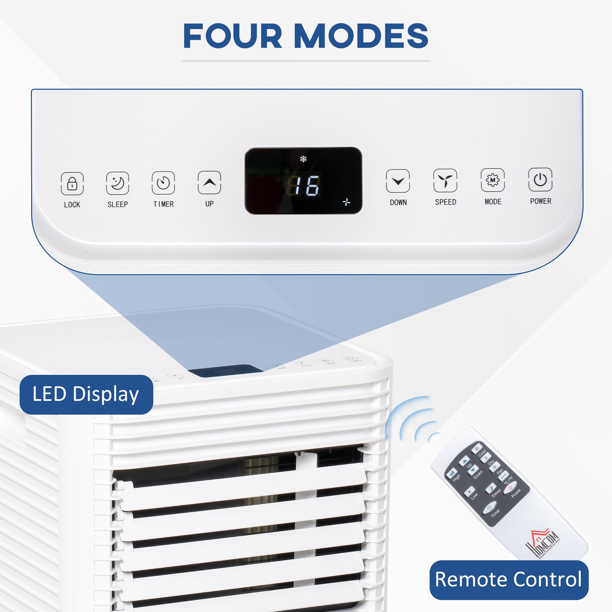 HOMCOM 9000 BTU Portable Air Conditioner for Cooling Dehumidifier Fan, Air Conditioning Unit for Room up to 28m², with Remote, 24H Timer, Window Mount Kit, R290, A Energy Efficiency, 1122W