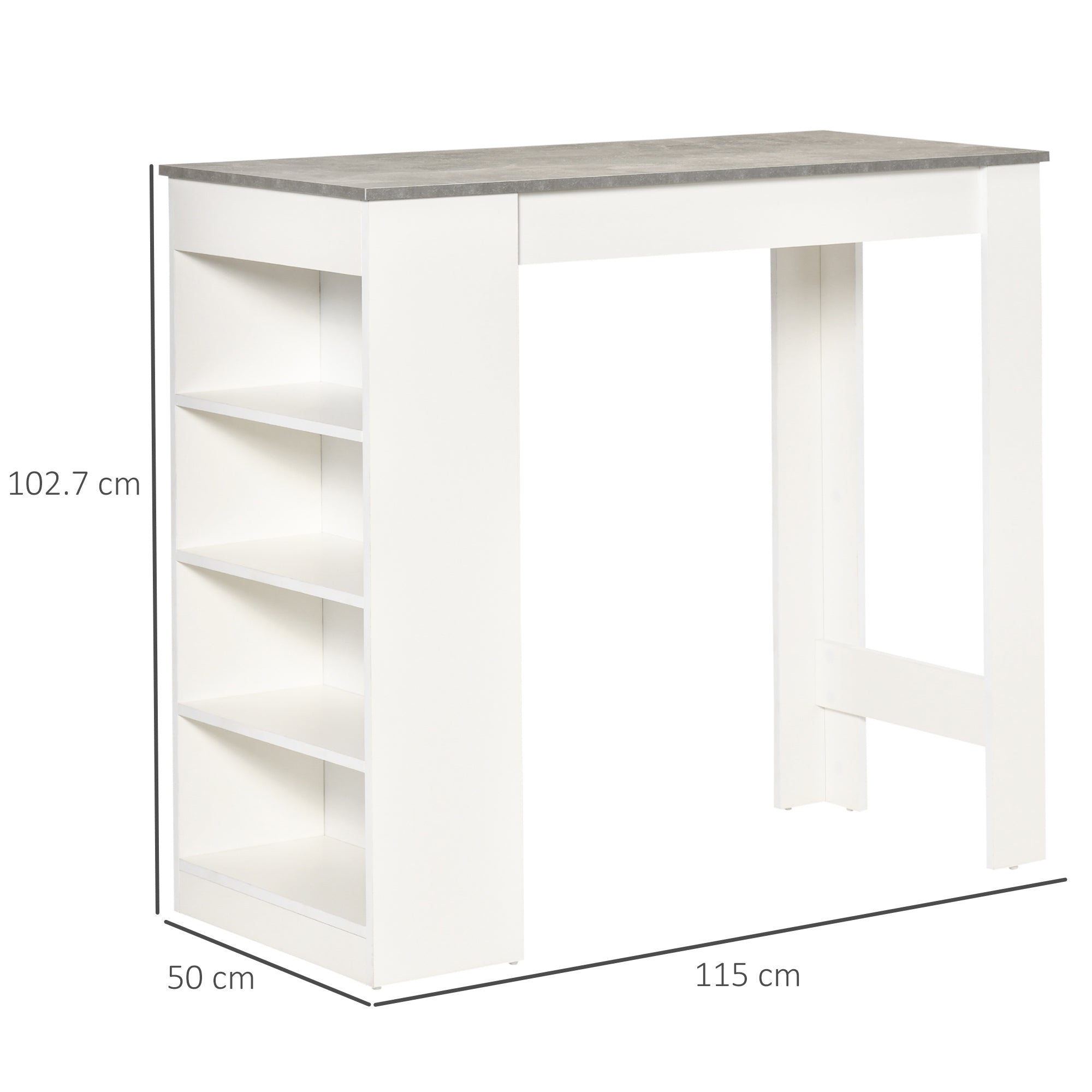 HOMCOM Bar Table Coffee Table Kitchen Dining Table with 4-Tier Storage Shelf for Kitchen, Dining Room, Living Room, Grey - North Peak Garden Furniture