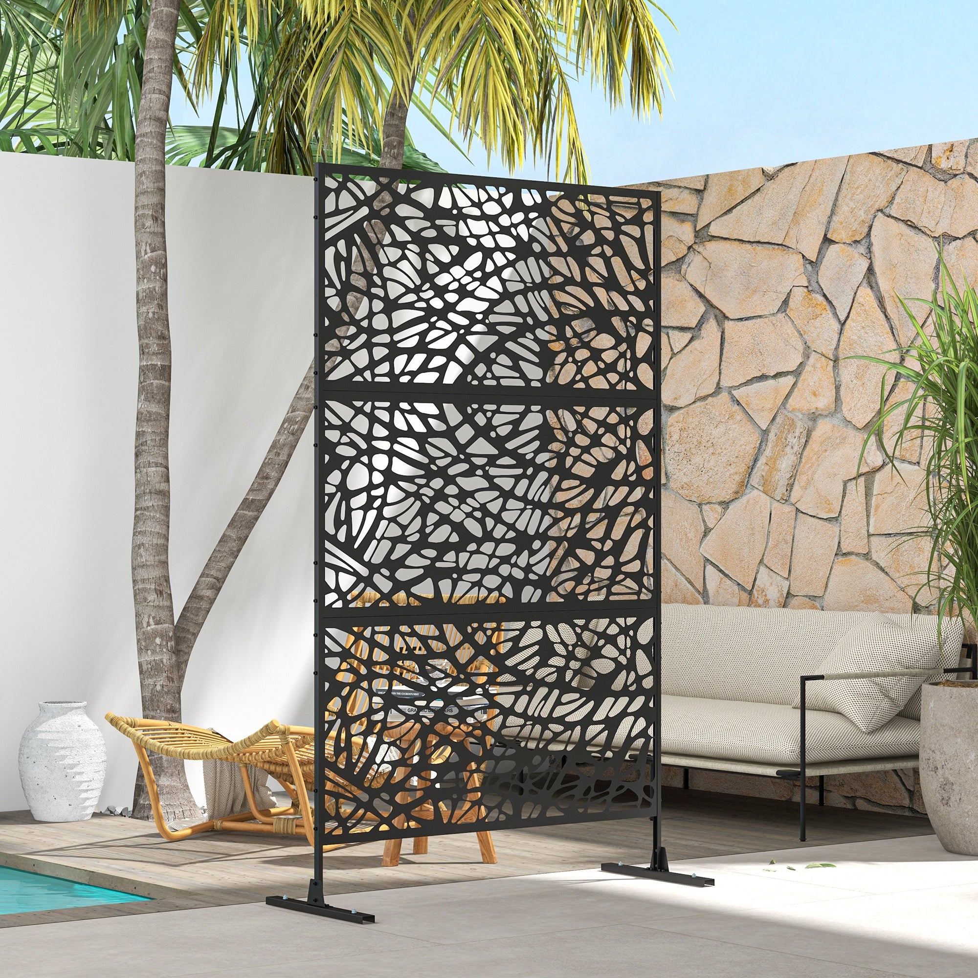 Outsunny Metal Decorative Privacy Screen Outdoor Divider, Black Twisted Lines - North Peak Garden Furniture