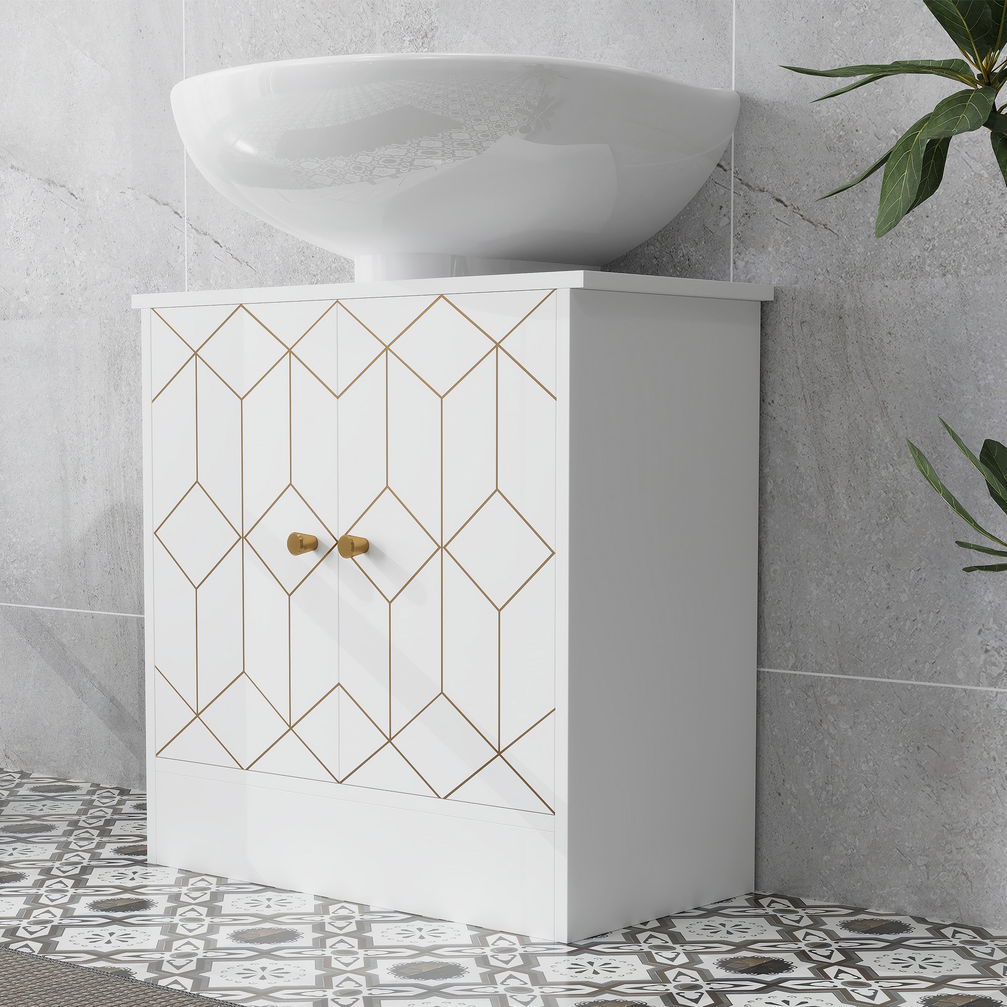 HOMCOM Under Sink Bathroom Cabinet, Under Sink Cabinet with Adjustable Shelf and Open Compartment for Basin with or without Pedestal, 60 x 30 x 60cm, White - North Peak Garden Furniture