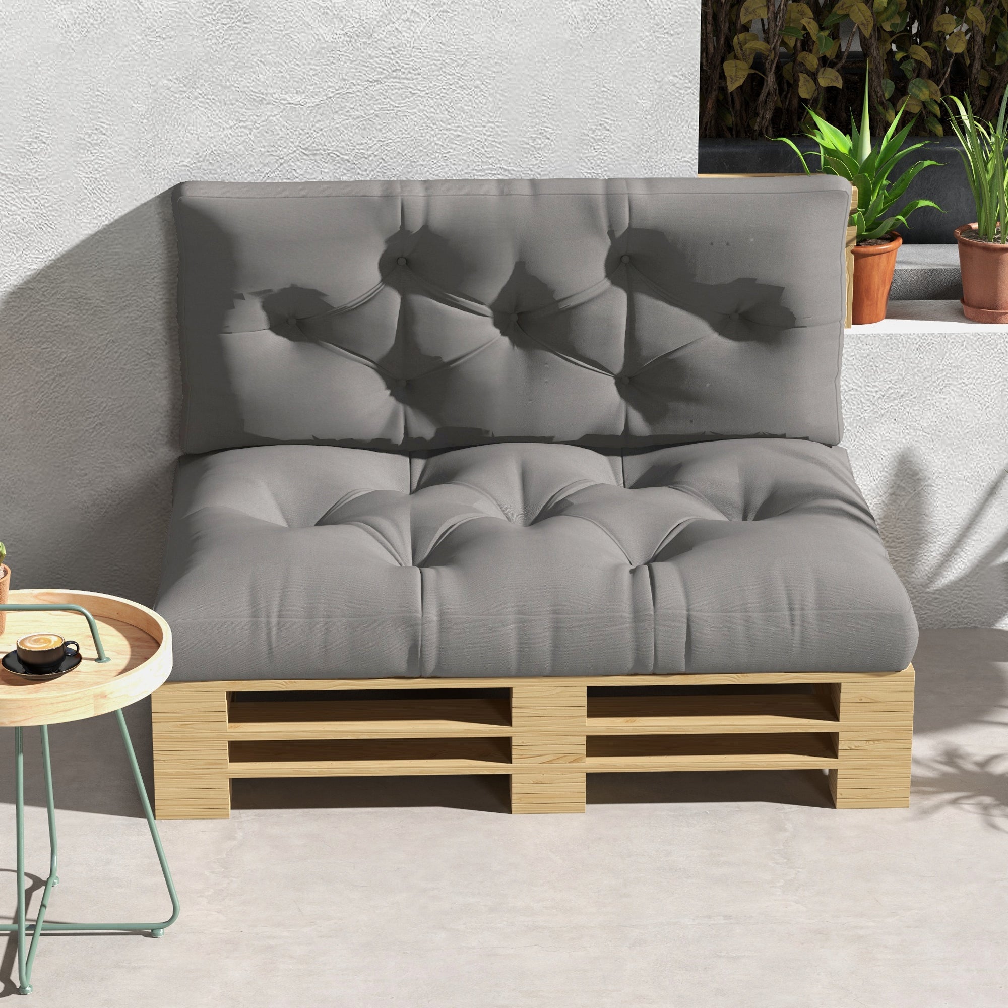 Outsunny 2 Seater Pallet Seat Cushions Back Pillows Replacement, Patio Chair Cushions Set for Indoor Outdoor, Light Grey - North Peak Garden Furniture