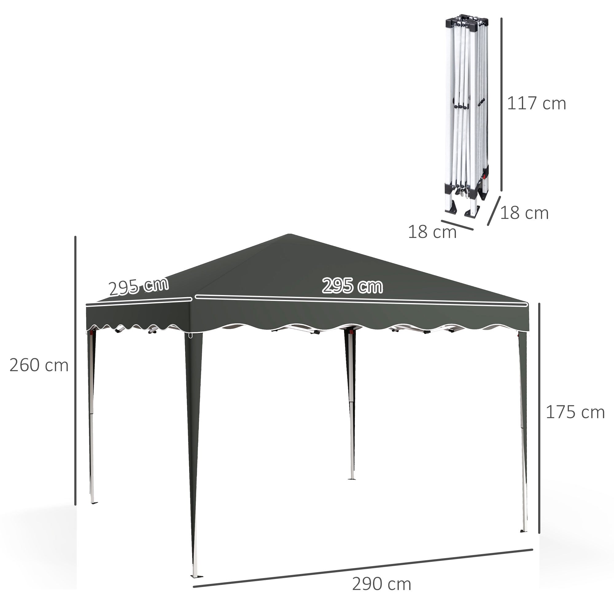 Outsunny 3 x 3cm Adjustable Height Pop-Up Gazebo, with Bag - Grey