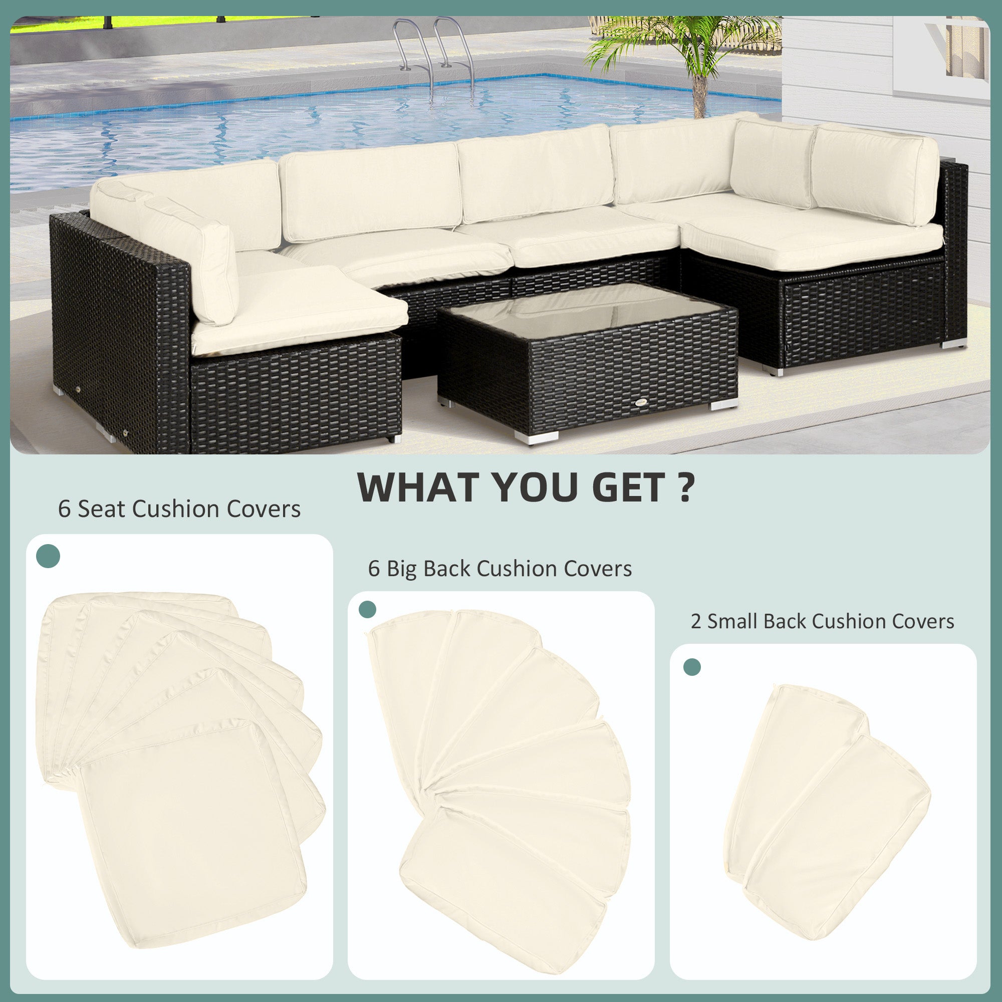 Outsunny Garden Rattan Sofa Cushion Polyester Cover Replacement Outdoor- No Cushion Included Beige - North Peak Garden Furniture