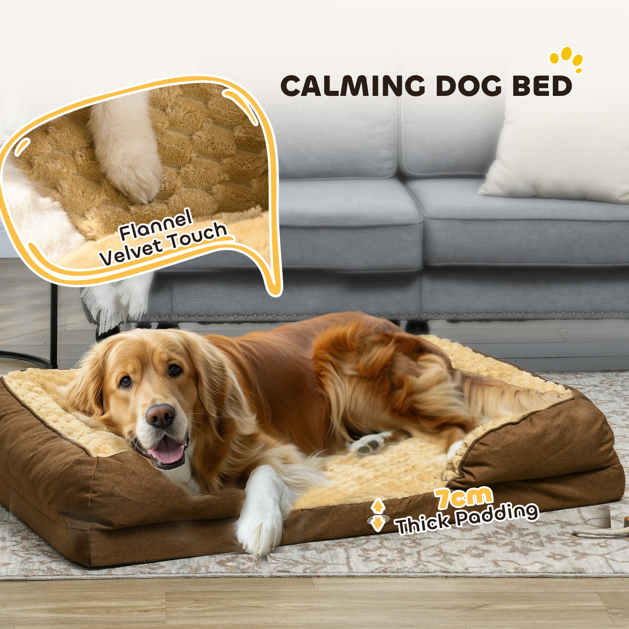 PawHut Calming Dog Bed Pet Mattress w/ Removable Cover, Anti-Slip Bottom, for Large Dogs, 120L x 80W x 22Hcm - Brown - North Peak Garden Furniture