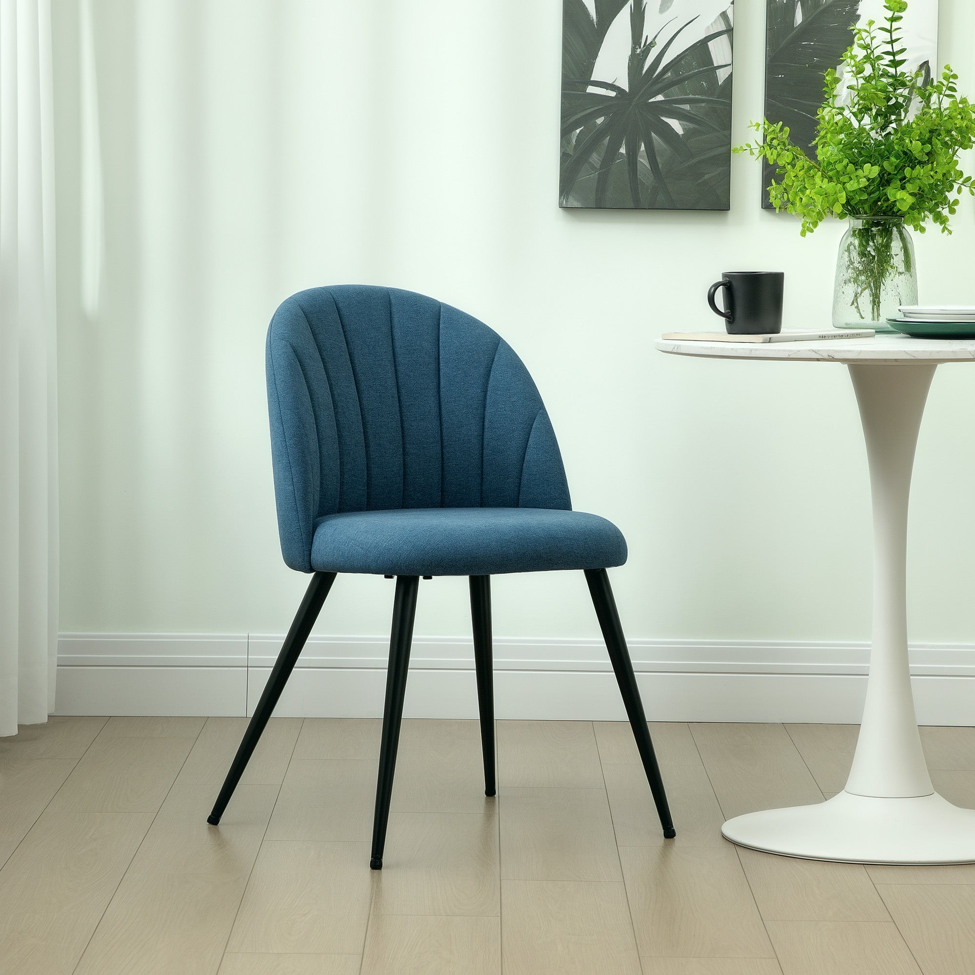 HOMCOM Velvet Dining Chairs Set of 2, Modern Upholstered Kitchen Chairs with Metal Legs, Shell Backrest and Padded Seat for Dining Room, Bedroom, Living Room, Vanity, Blue - North Peak Garden Furniture