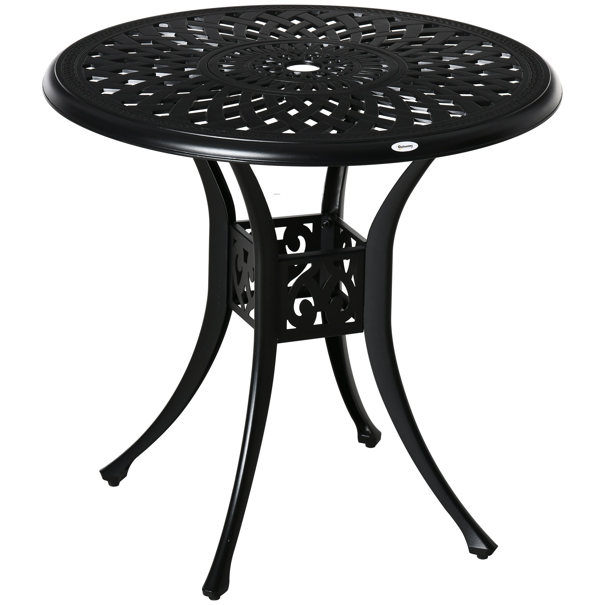 Outsunny 78cm Round Garden Dining Table with Parasol Hole Antique Cast Aluminium Outdoor Table Only, Black - North Peak Garden Furniture