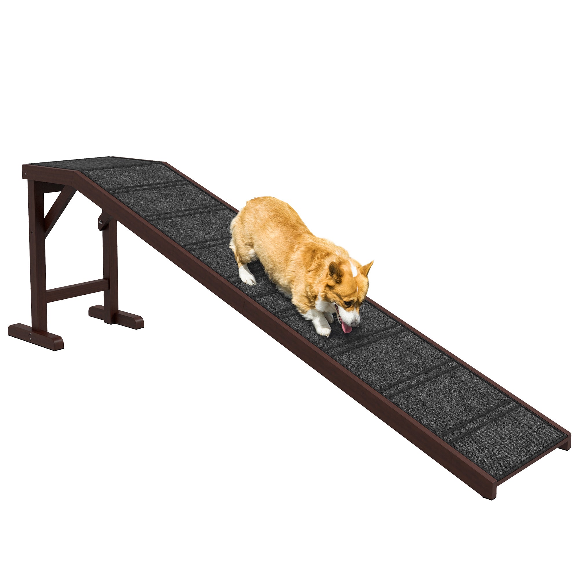 PawHut Pet Ramp for Dogs Cats  Non-Slip Carpet Top Platform - Brown & Grey