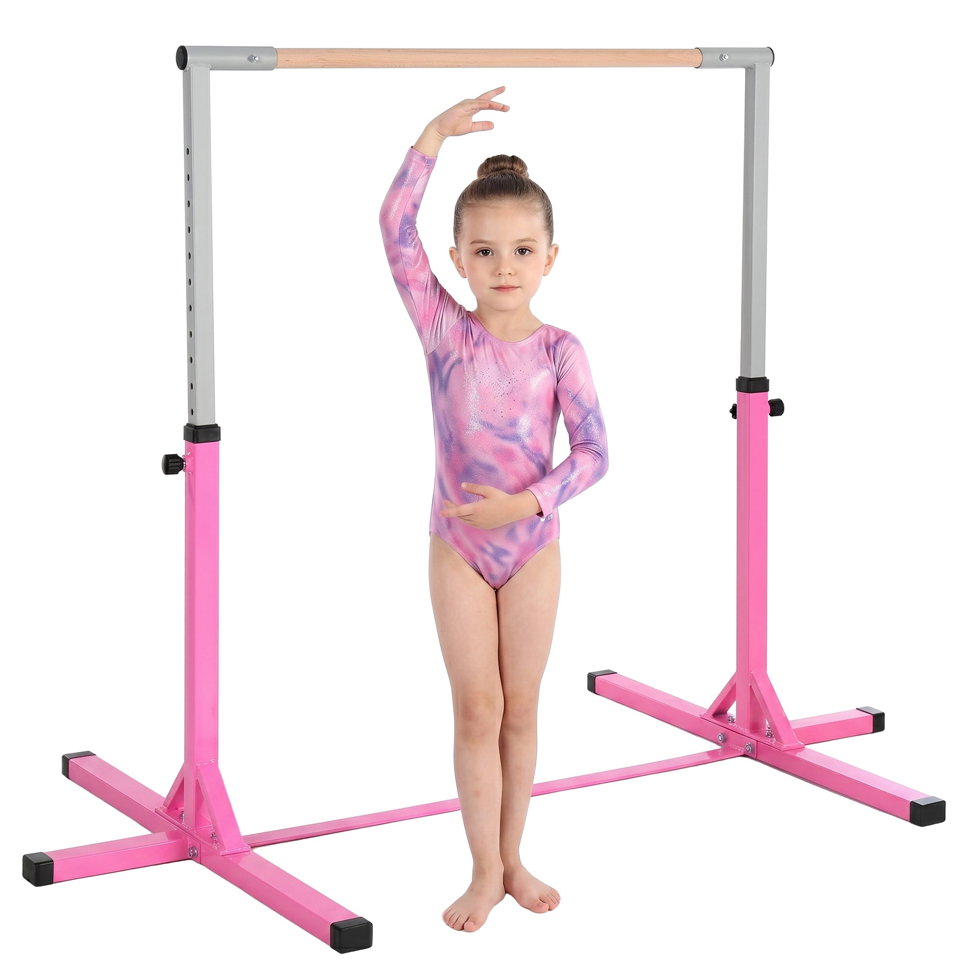 HOMCOM Height Adjustable Gymnastics Horizontal Bar For Kids Home Gym Training Children Junior Kip High Bar Fitness Pink
