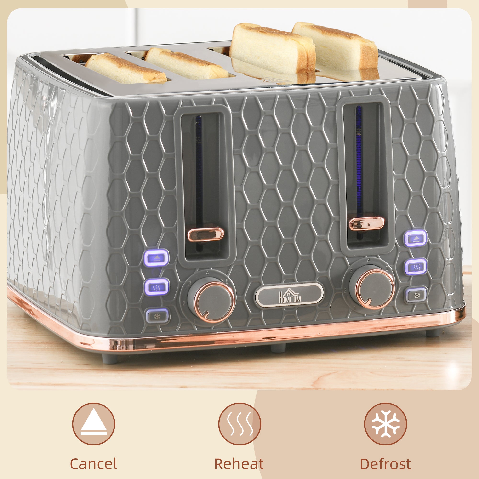 HOMCOM Four-Slice Honeycomb Toaster - Grey - North Peak Garden Furniture