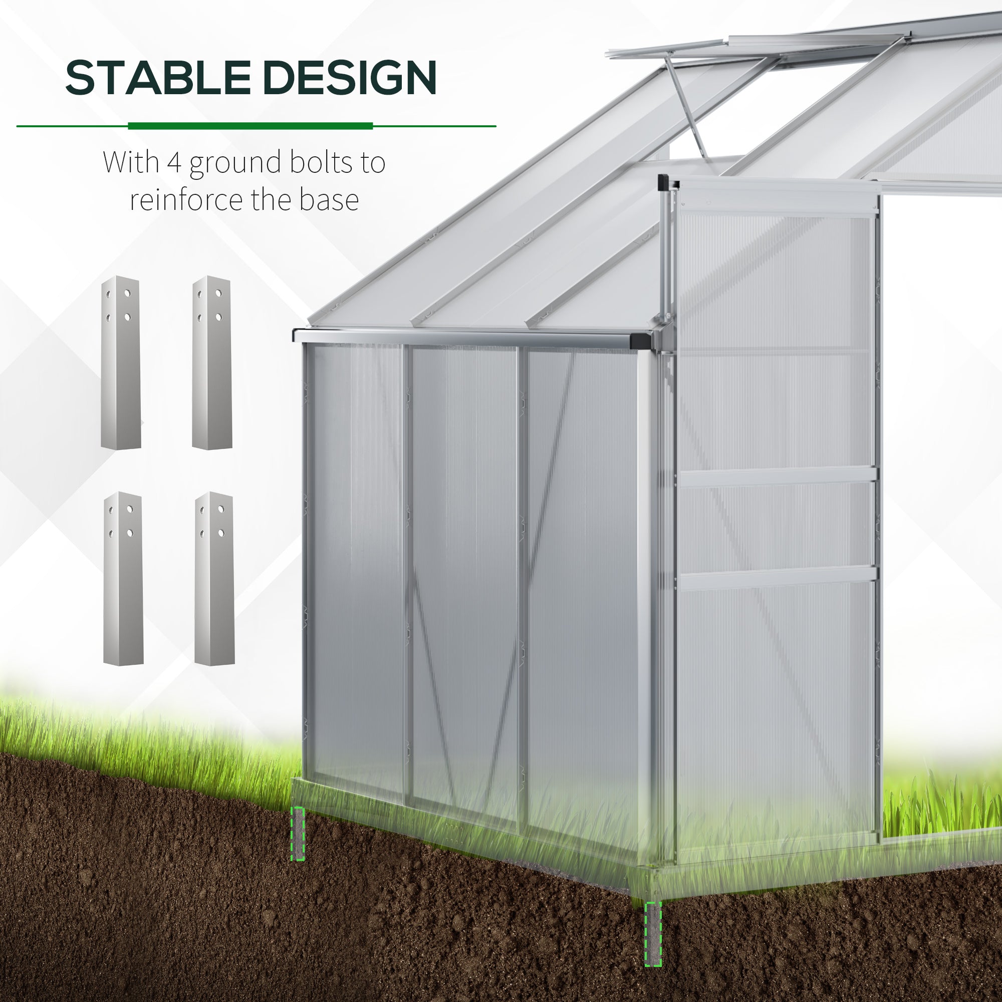 Outsunny 6 x 4ft Lean to Wall Polycarbonate Greenhouse Aluminium Walk-in Garden Greenhouse with Adjustable Roof Vent, Rain Gutter and Sliding Door, Clear - North Peak Garden Furniture