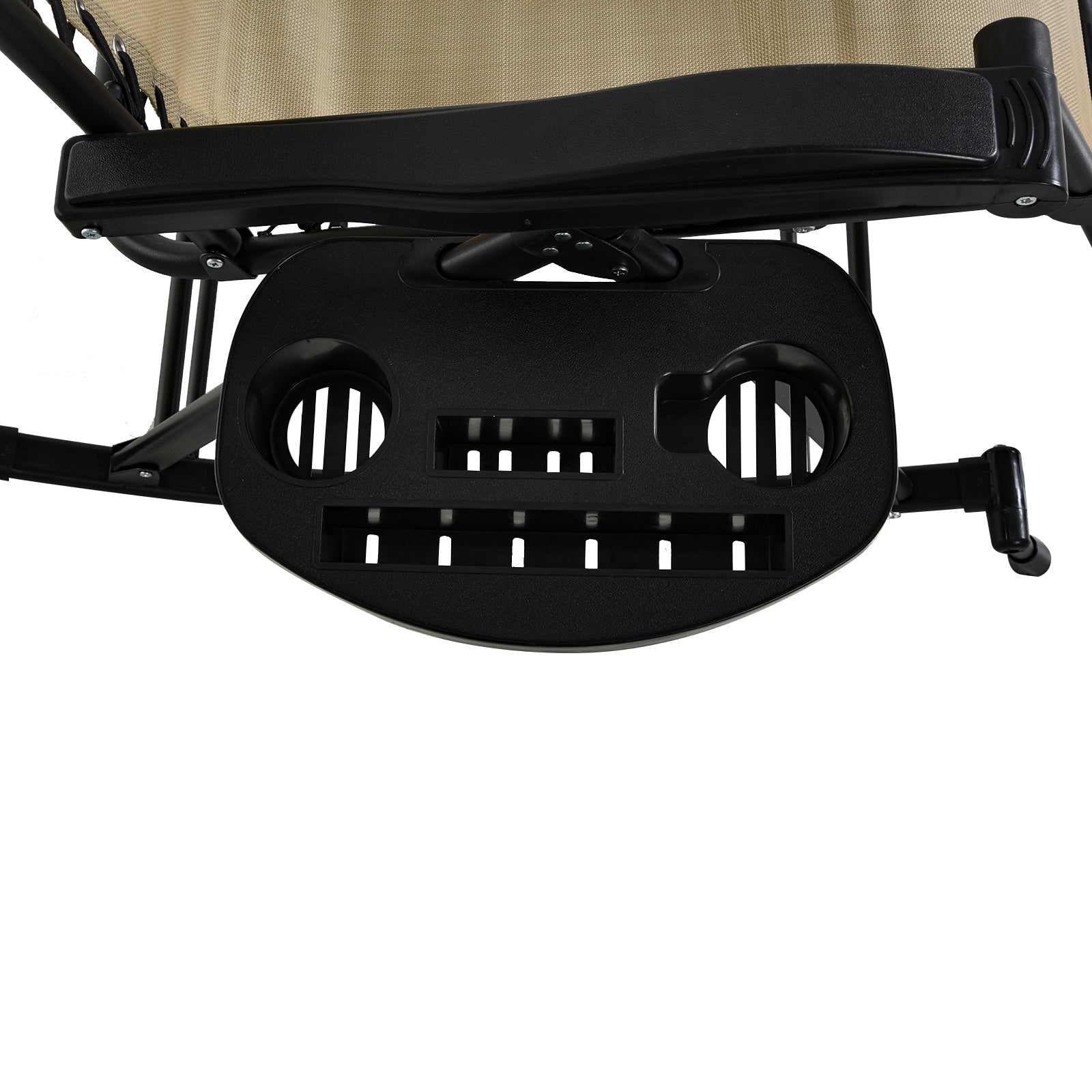 Outsunny Garden Rocking Chair Folding Recliner Outdoor Adjustable Sun Lounger Rocker Zero-Gravity Seat with Headrest Side Holder Patio Deck - Beige - North Peak Garden Furniture