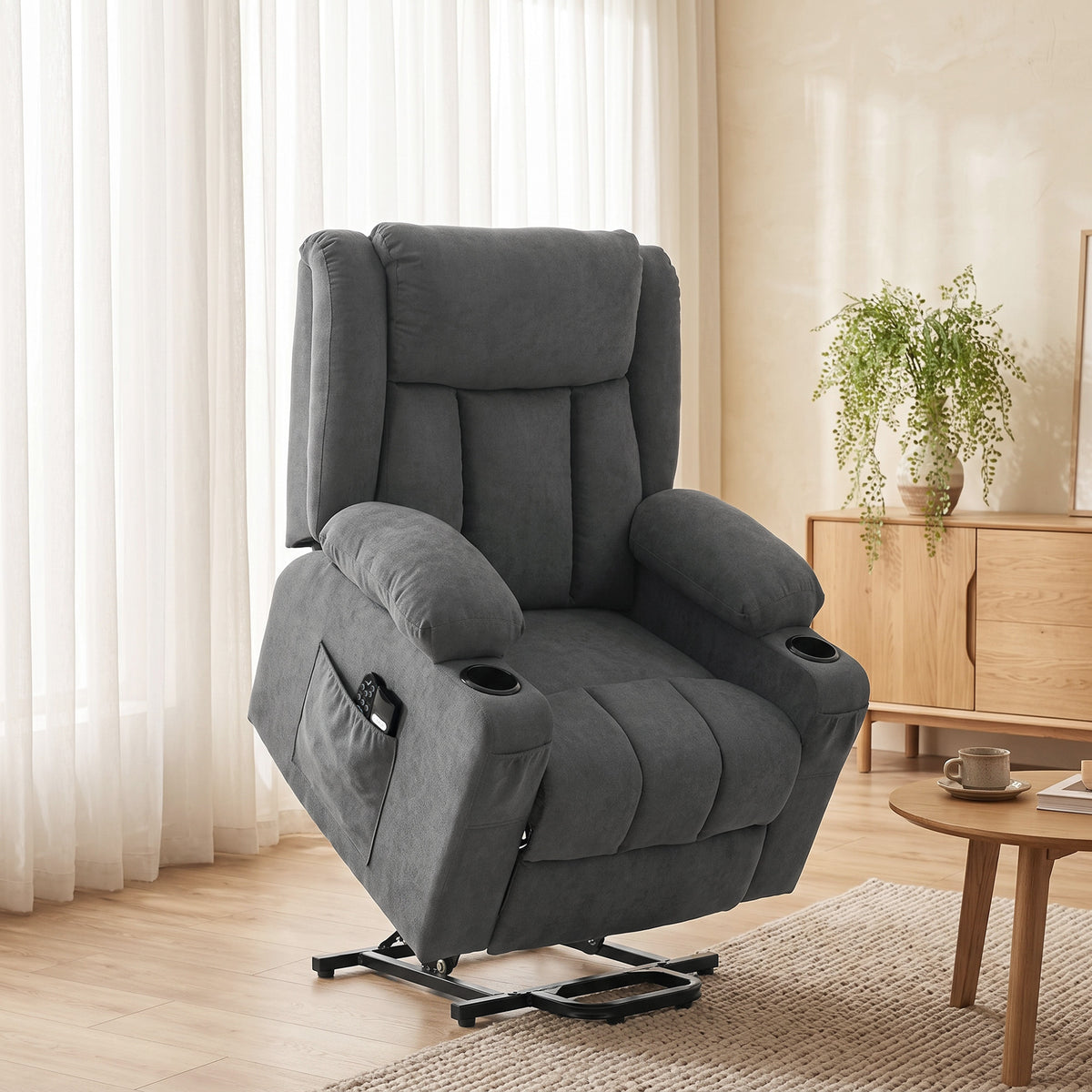 HOMCOM Dual Motor Recliner Chair, 55° Electric Lift Chair for Elderly, Recliner Armchair with Massage and Heat, Dark Grey
