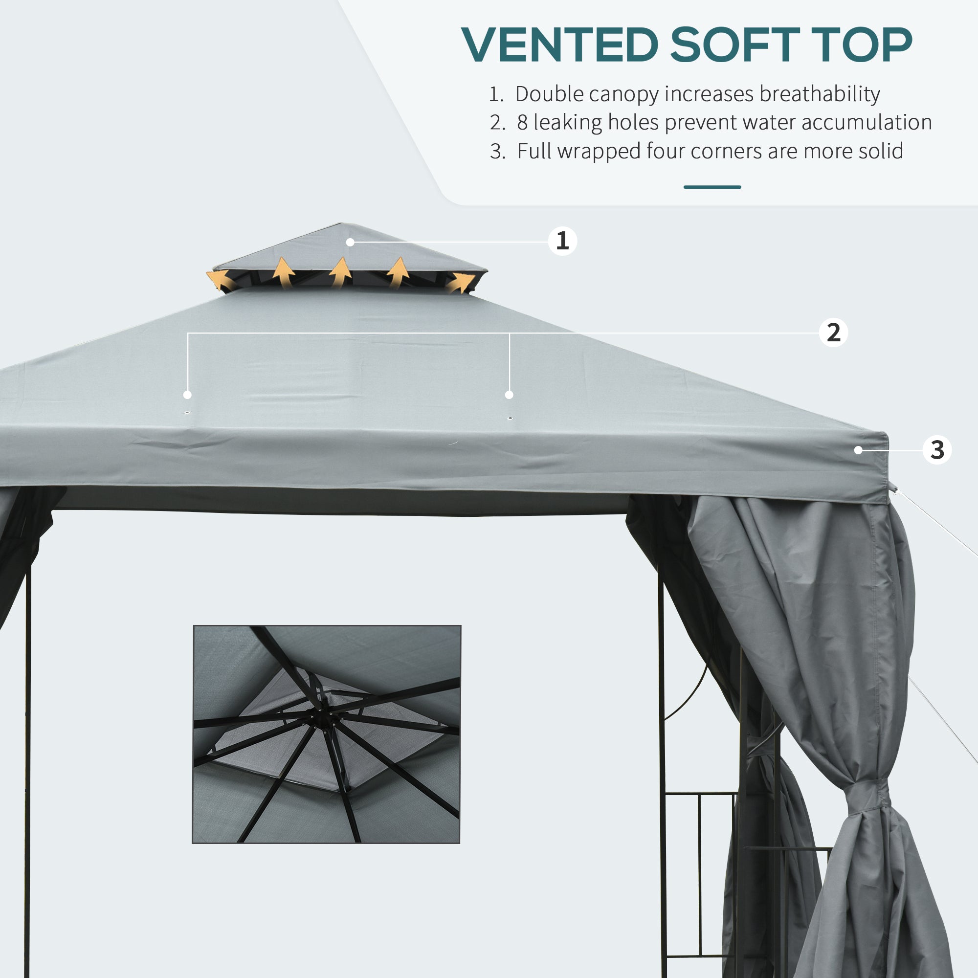 Outsunny 3 x 3 m Garden Gazebo Double Roof Marquee Patio Wedding Party Tent Canopy Shelter with Sidewalls, (Dark Grey) - North Peak Garden Furniture