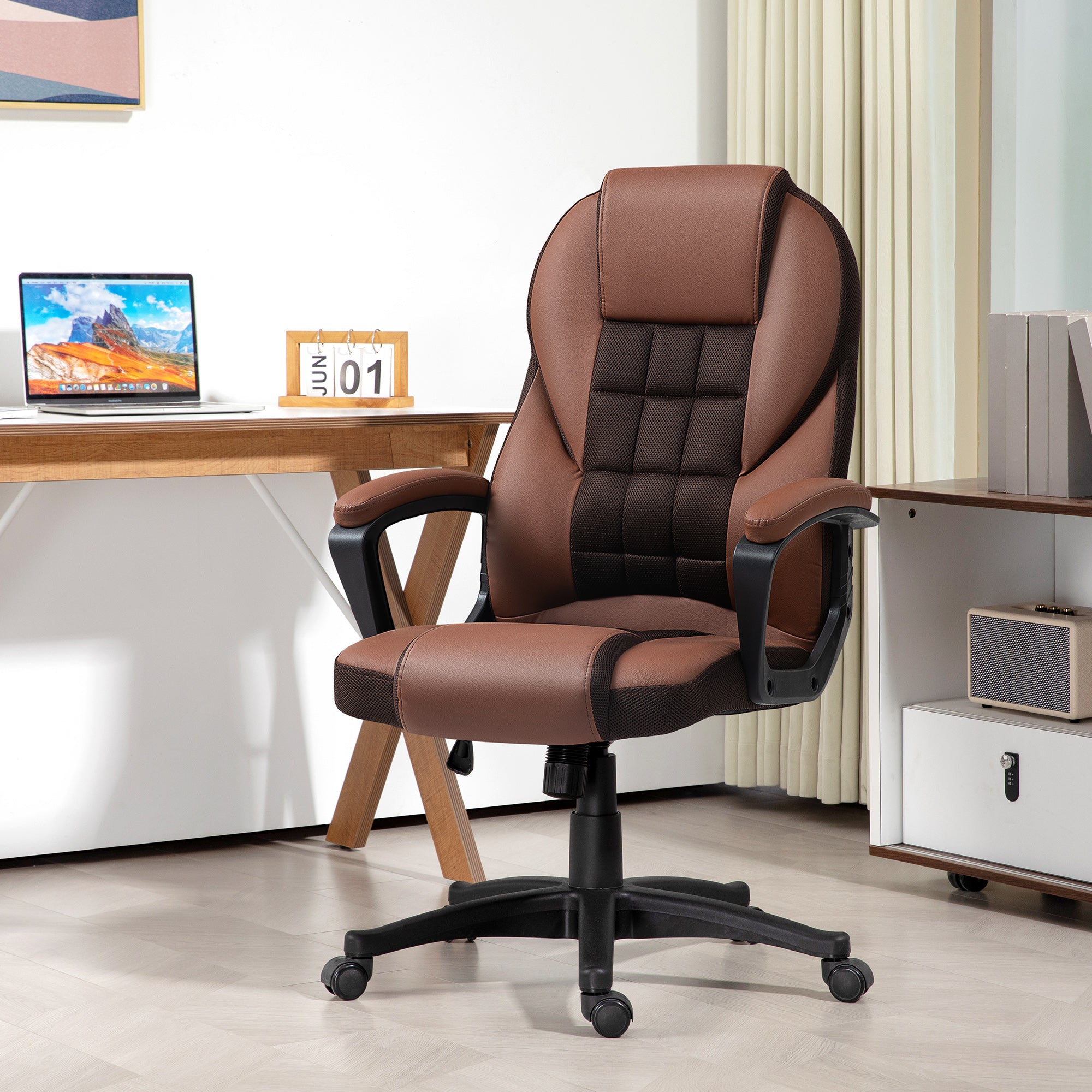 HOMCOM Faux Leather Office Chair - Brown - North Peak Garden Furniture
