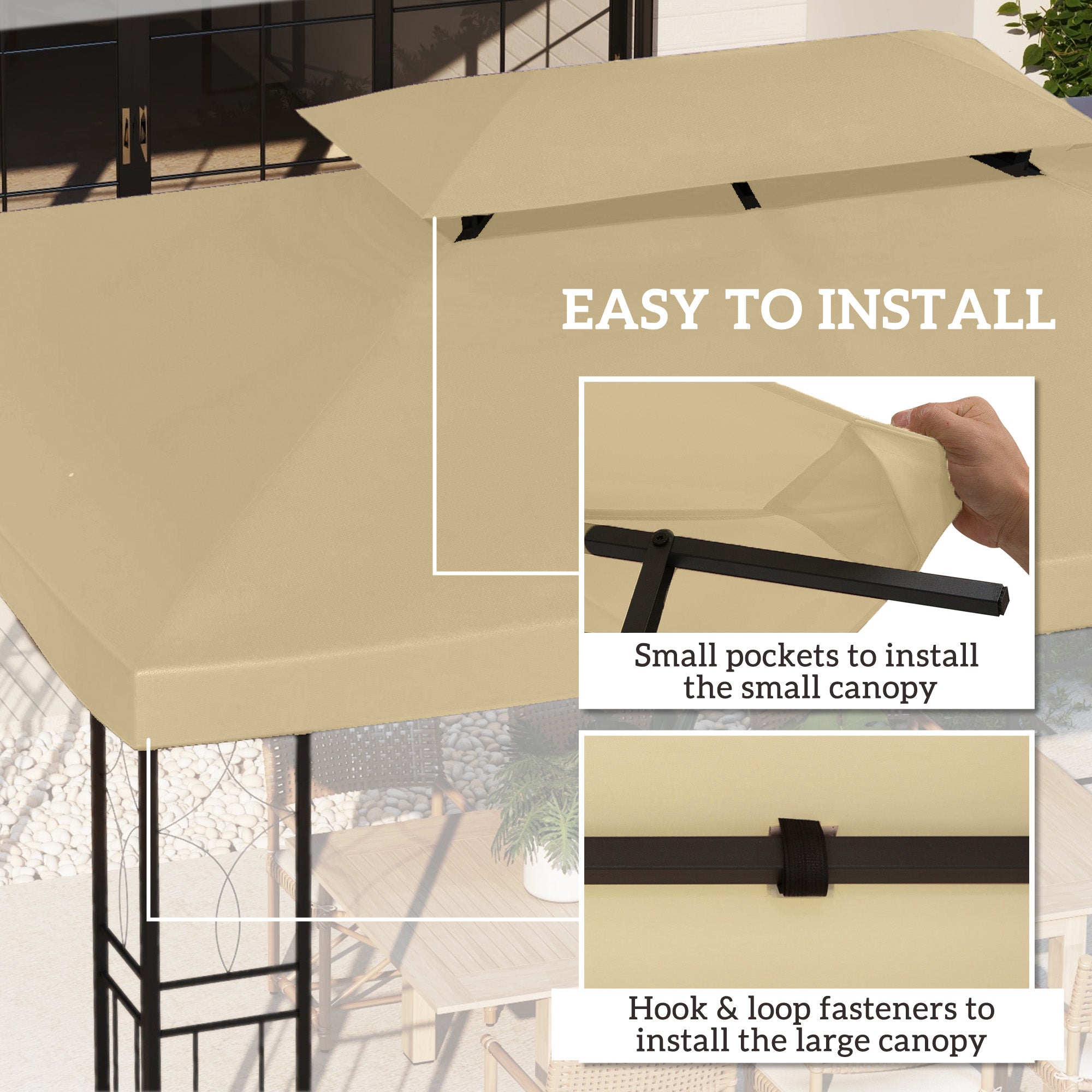 Outsunny Gazebo Roof Replacement, for 3 x 4m Frames - Cream - North Peak Garden Furniture