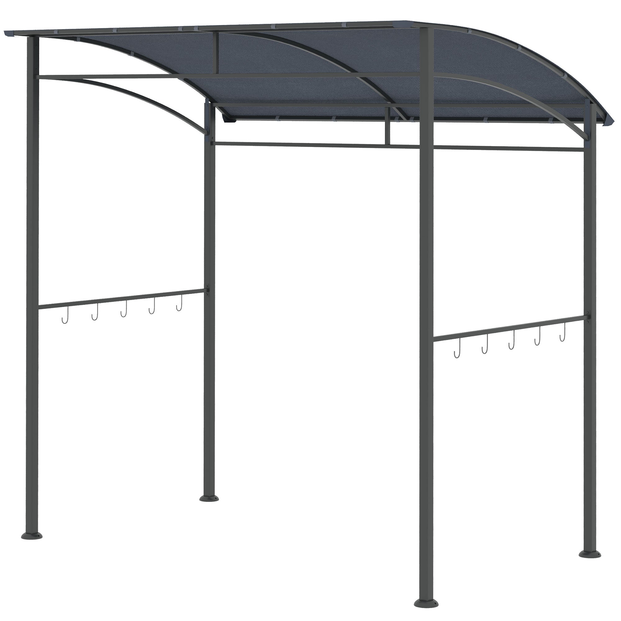 Outsunny 2.2 x 1.5 m BBQ Grill Gazebo Tent, Garden Grill with Metal Frame, Curved Canopy and 10 Hooks, Outdoor Sun Shade, Dark Grey - North Peak Garden Furniture