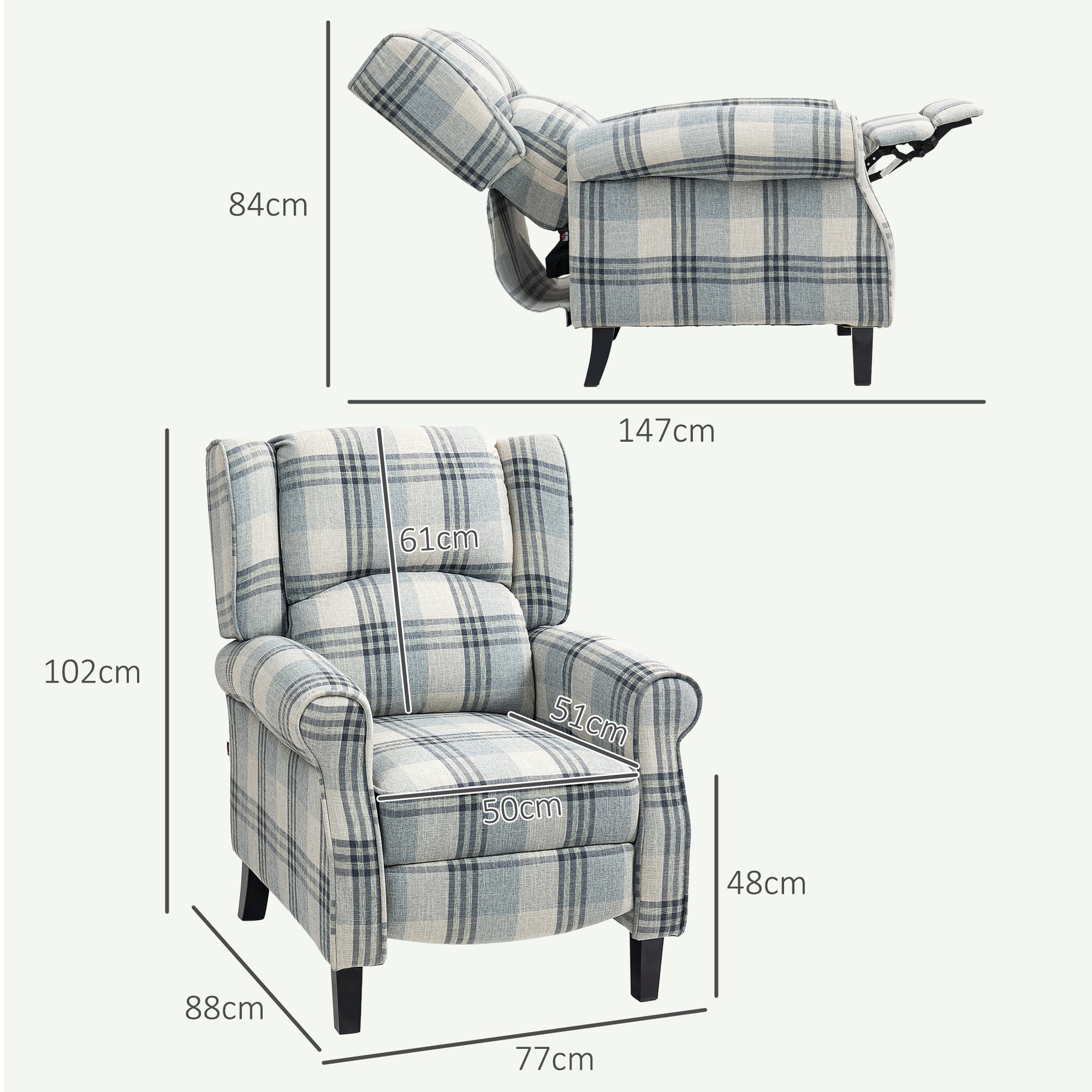 HOMCOM 160° Reclining Armchair, with Footrest - Grey - North Peak Garden Furniture