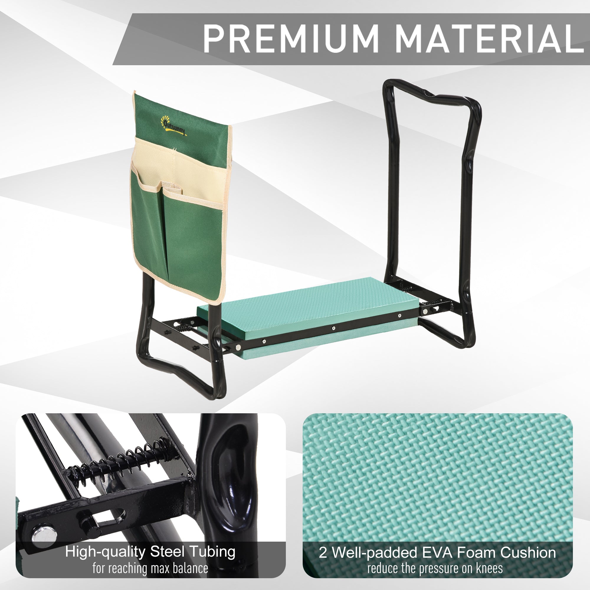 Outsunny Foldable Steel Frame Garden Kneeler Seat w/ Foam Bag Tool Bag Pouch Outdoor Garden Stable Sturdy Assistance Versatile Use - North Peak Garden Furniture