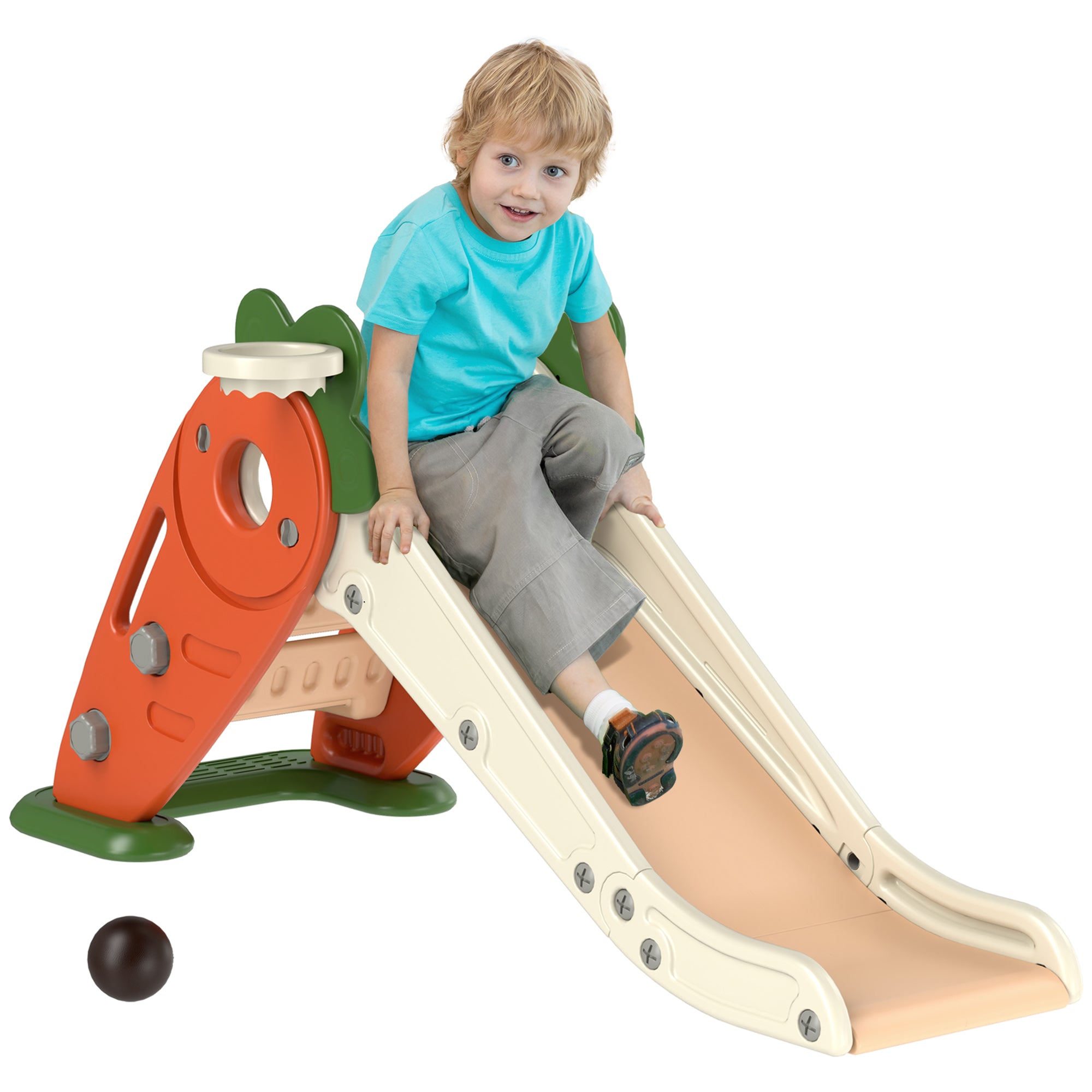 AIYAPLAY 3 in 1 Foldable Toddler Slide with Basketball Hoop, Climber, Carrot-themed, for 1-3 Years - North Peak Garden Furniture