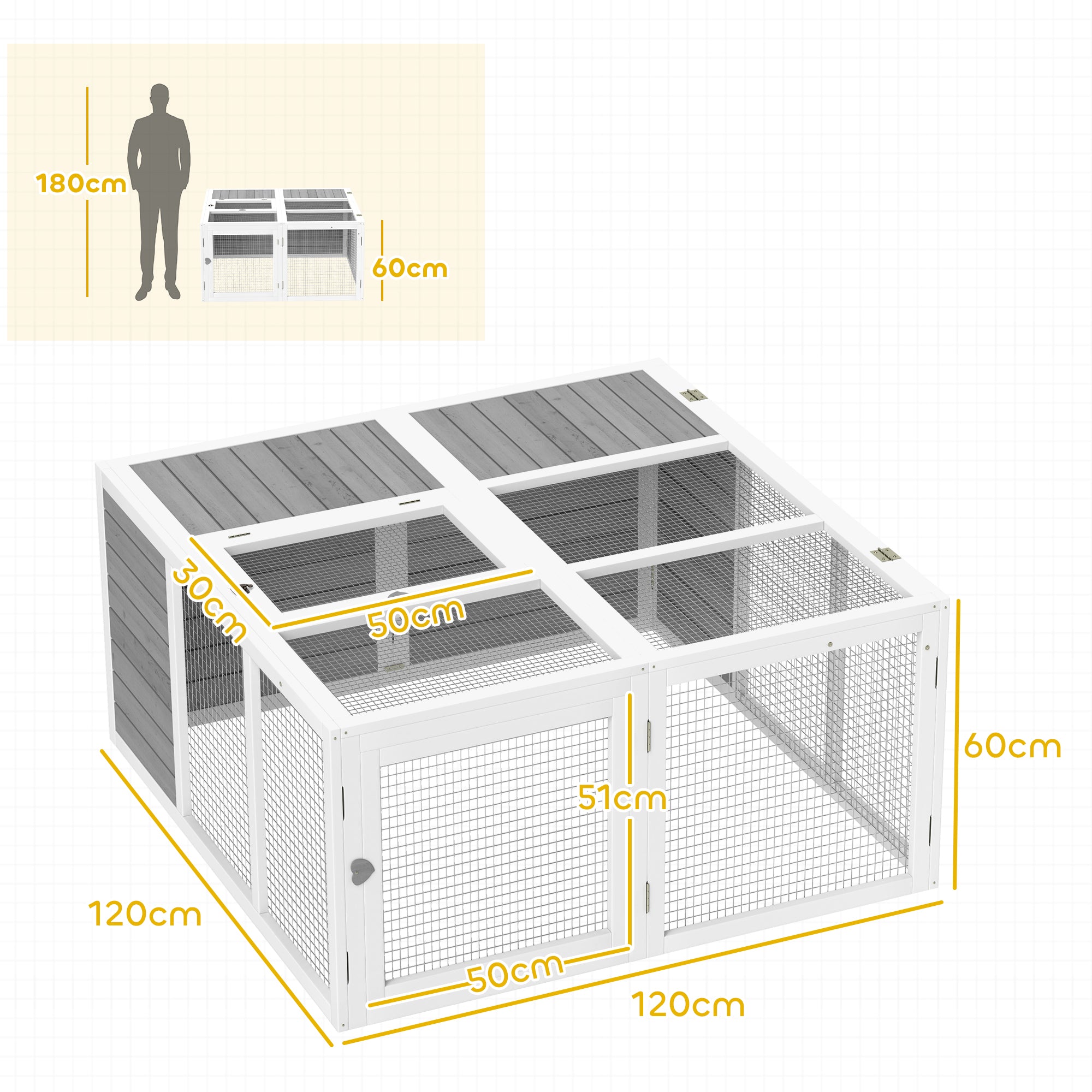 PawHut Rabbit Hutch with Openable Foldable Roof, Light Grey - North Peak Garden Furniture