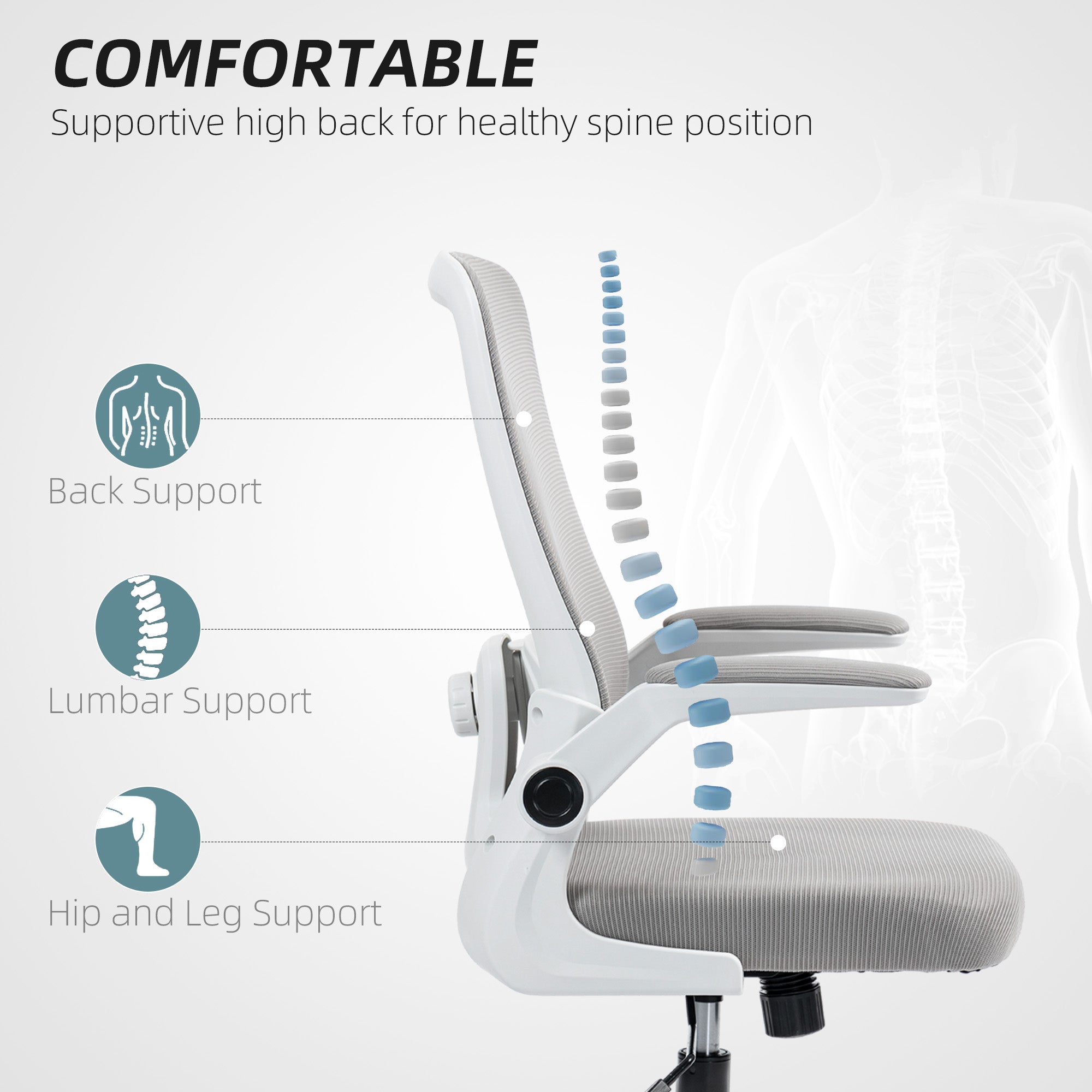 HOMCOM Mesh Back Adjustable Office Chair - Grey - North Peak Garden Furniture