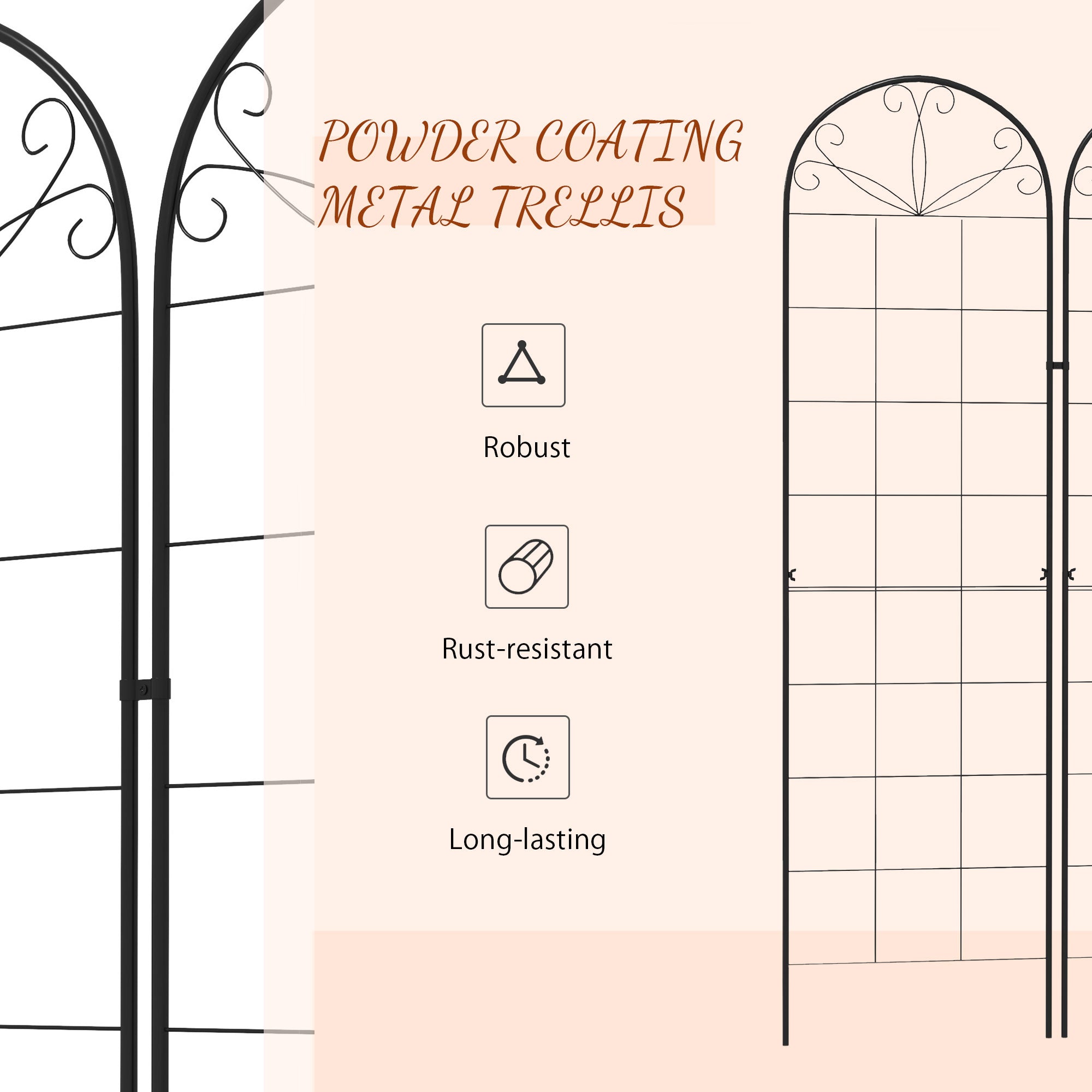 Outsunny Metal Trellis Set of 2, Garden Trellis for Climbing Plants Support Frames, Grid Design