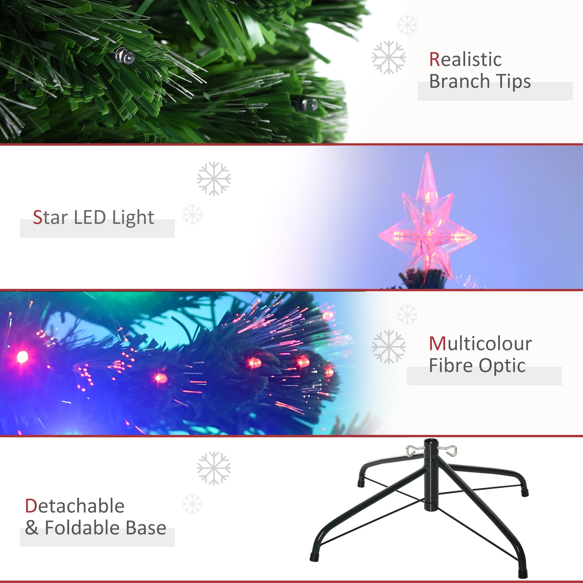 HOMCOM 5 Feet Prelit Artificial Christmas Tree with Multi-Coloured Fiber Optic LED Light, Holiday Home Xmas Decoration, Green - North Peak Garden Furniture