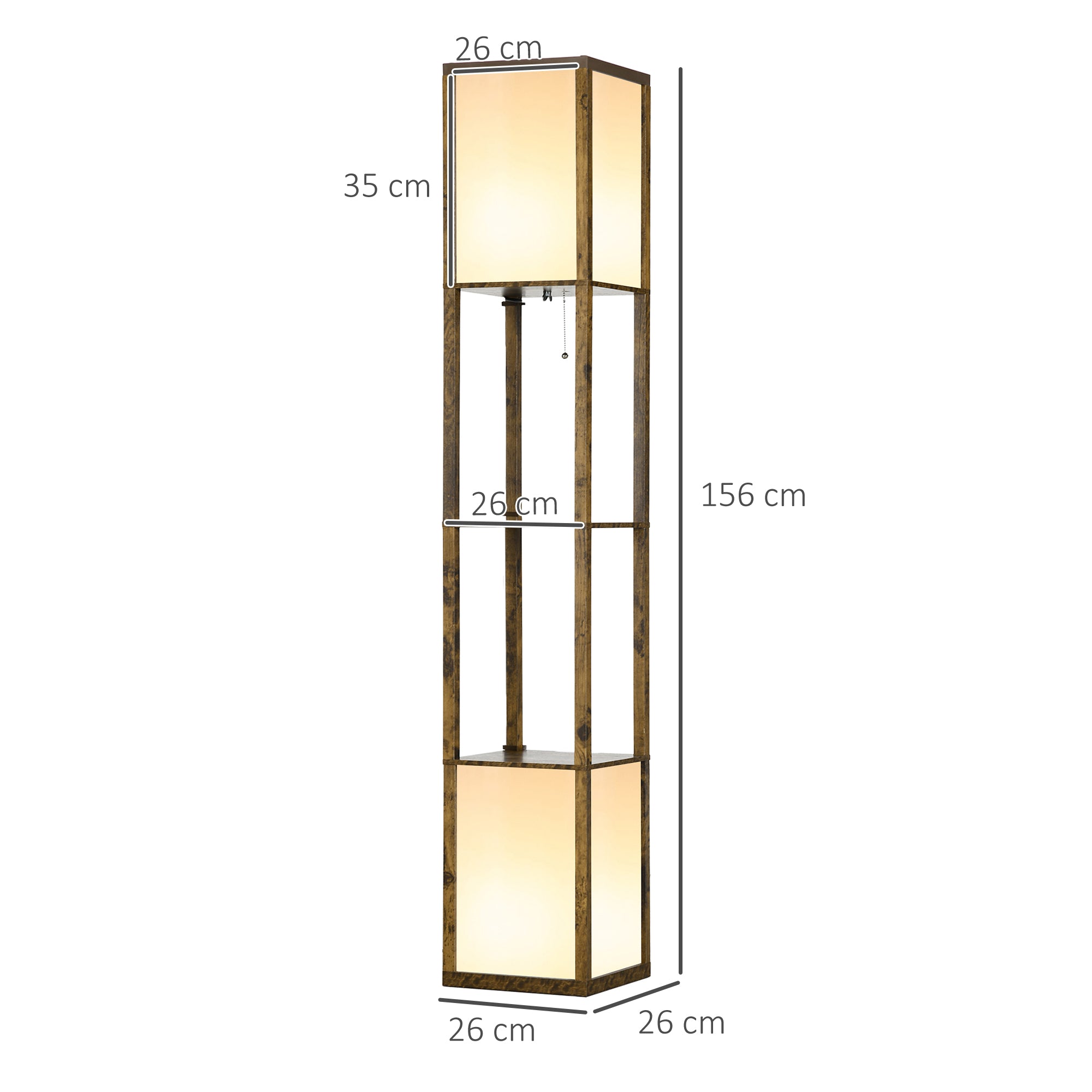 HOMCOM Modern Shelf Floor Lamp with Dual Ambient Light, Standing Lamp Living Room, Bedroom, 156cm, Brown - North Peak Garden Furniture