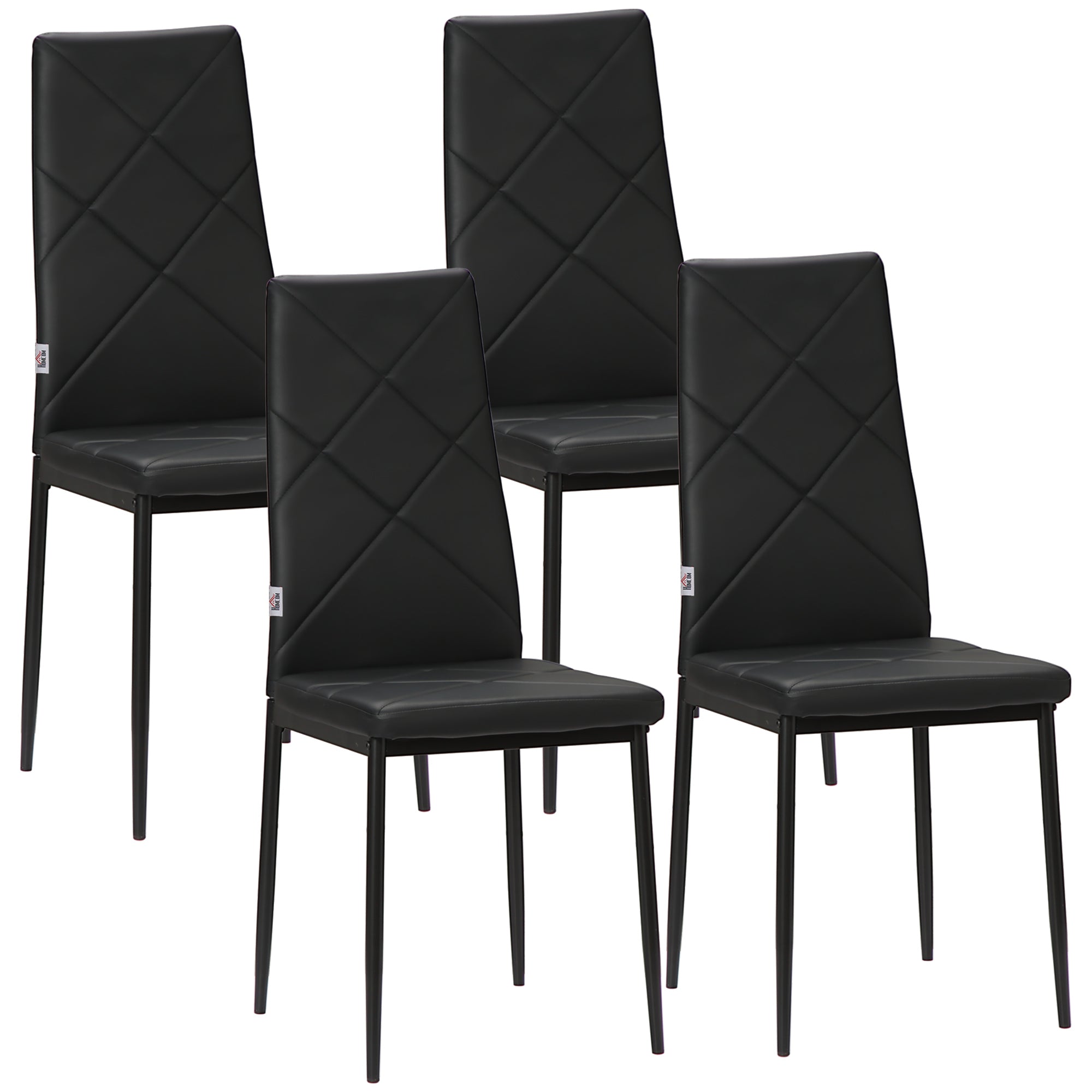 HOMCOM Set of 4 Faux Leather Dining Chairs - Black - North Peak Garden Furniture