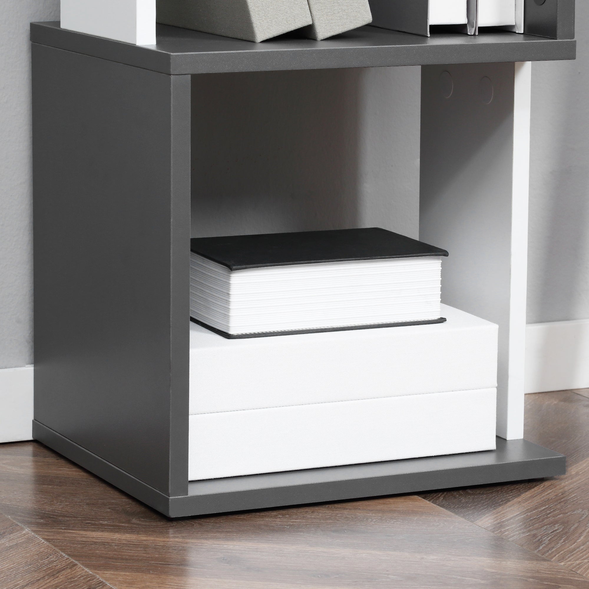 HOMCOM Modern 5-Tier Bookshelf, Freestanding Bookcase Storage Shelving for Living Room Home Office Study, White and Dark Grey - North Peak Garden Furniture