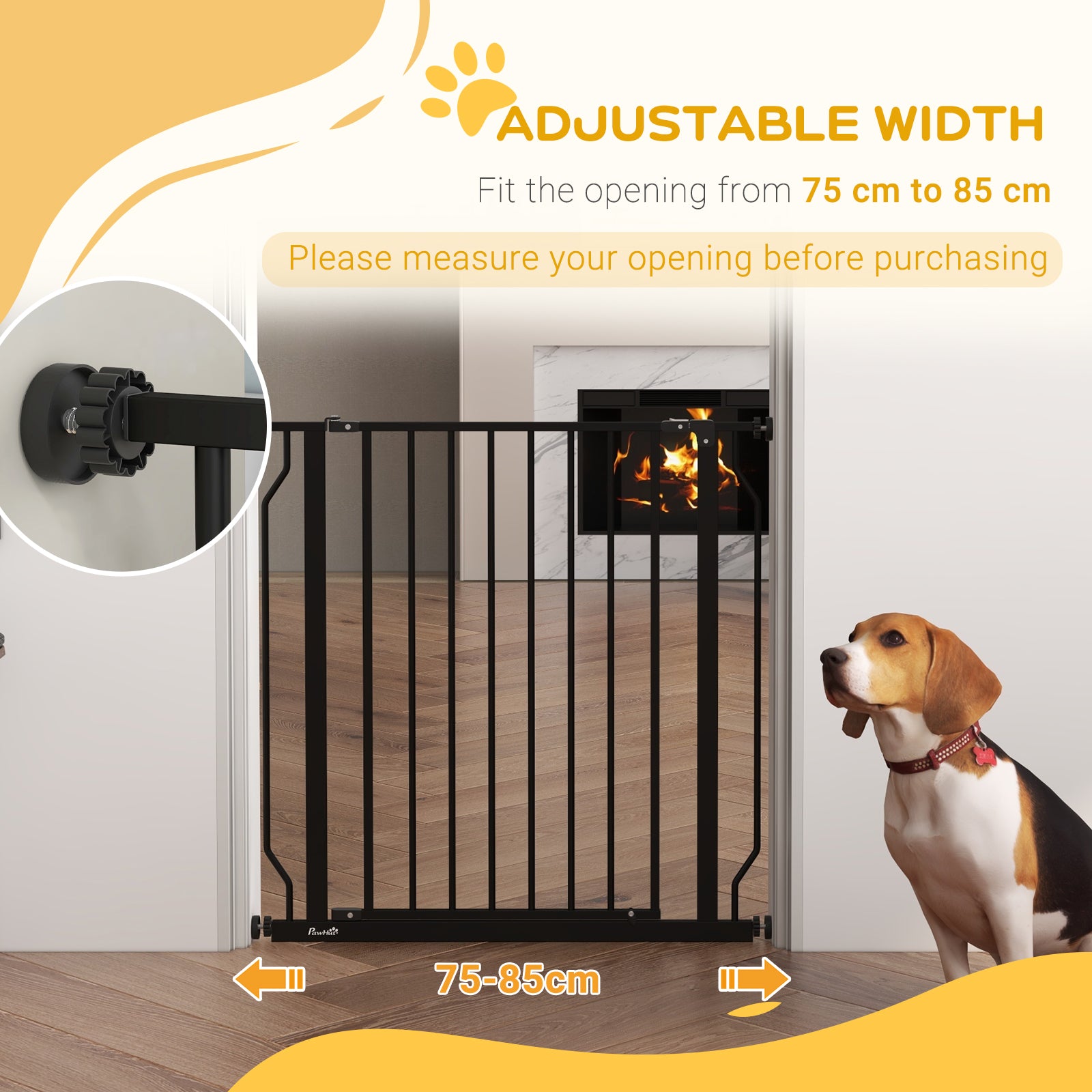 PawHut Extra Wide Dog Safety Gate, with Door Pressure, for Doorways, Hallways, Staircases - Black - North Peak Garden Furniture