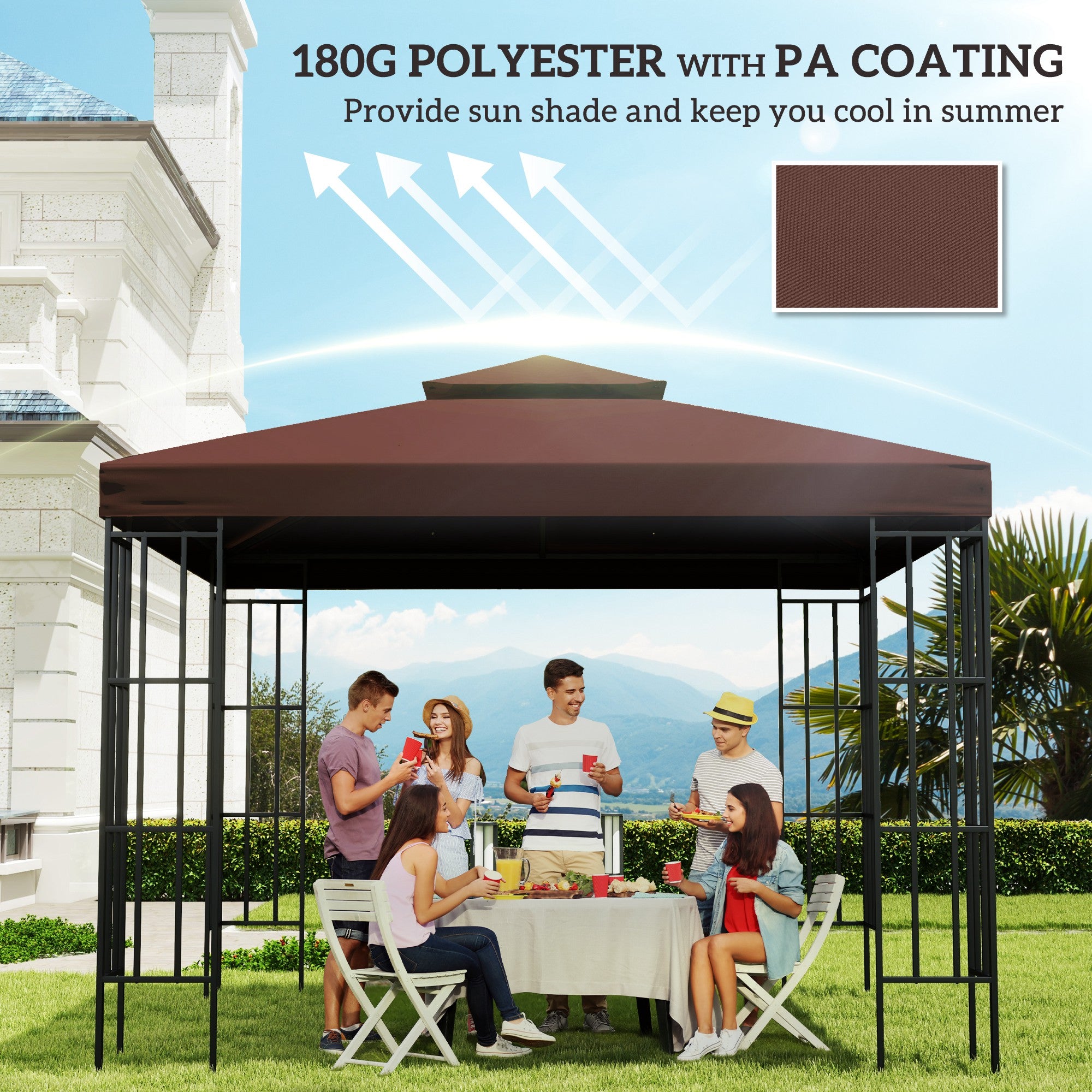 Outsunny 3x3 m Double-Tier Canopy Top Replacement-Coffee