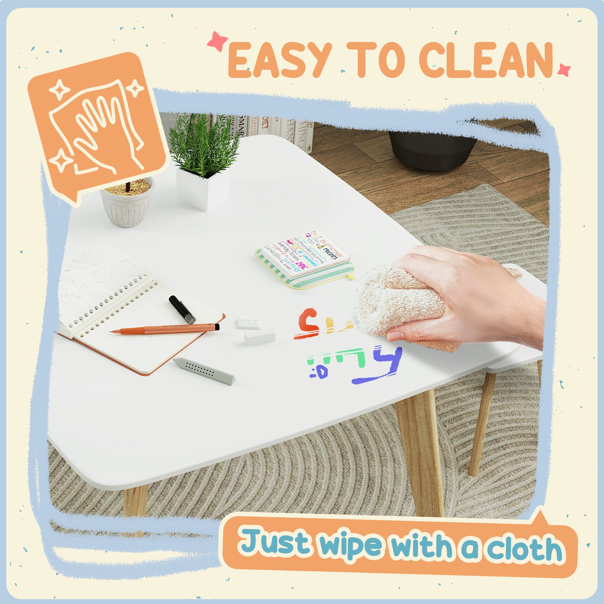 AIYAPLAY Kids Table and Chair Set, 3-Piece Toddler Furniture Set for Playroom, Bedroom, Ages 3-8 Years, White - North Peak Garden Furniture
