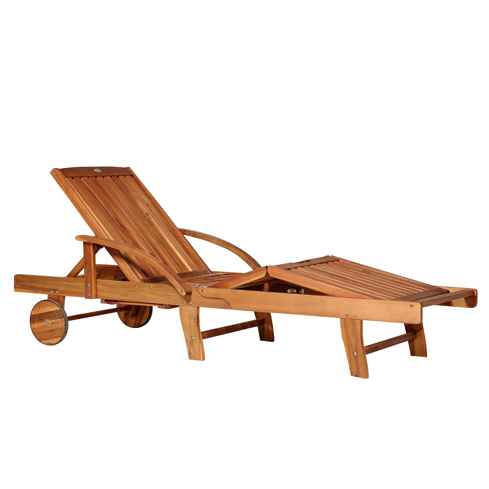 Outsunny Outdoor Garden Patio Wooden Sun Lounger Foldable Recliner Deck Chair Day Bed Furniture with Wheels - North Peak Garden Furniture