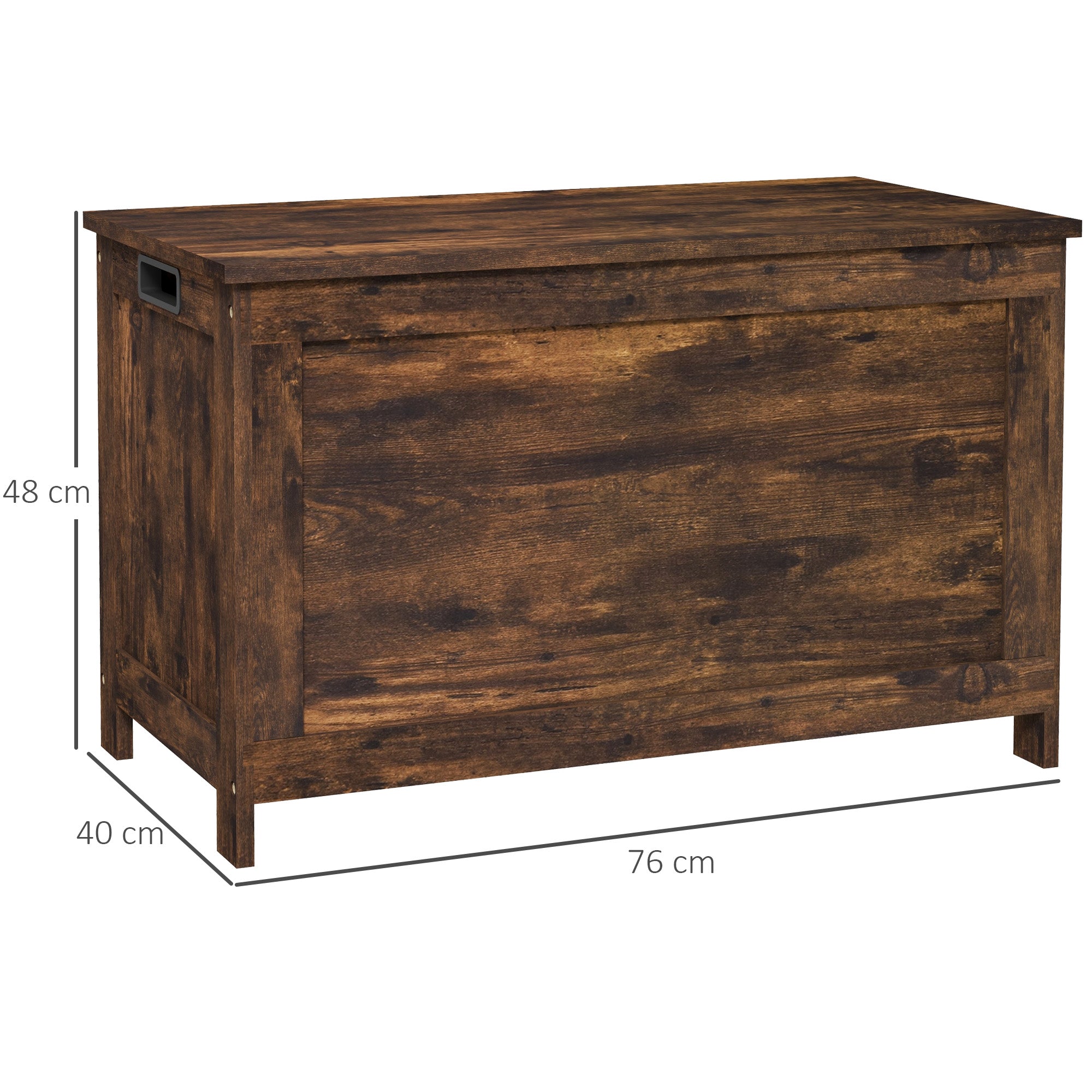 HOMCOM Storage Chest, Modern Storage Trunk with 2 Safety Hinges and Cut-out Handles, Wooden Toy Box for Living Room, Entryway, 76 x 40 x 48 cm, Rustic Brown - North Peak Garden Furniture