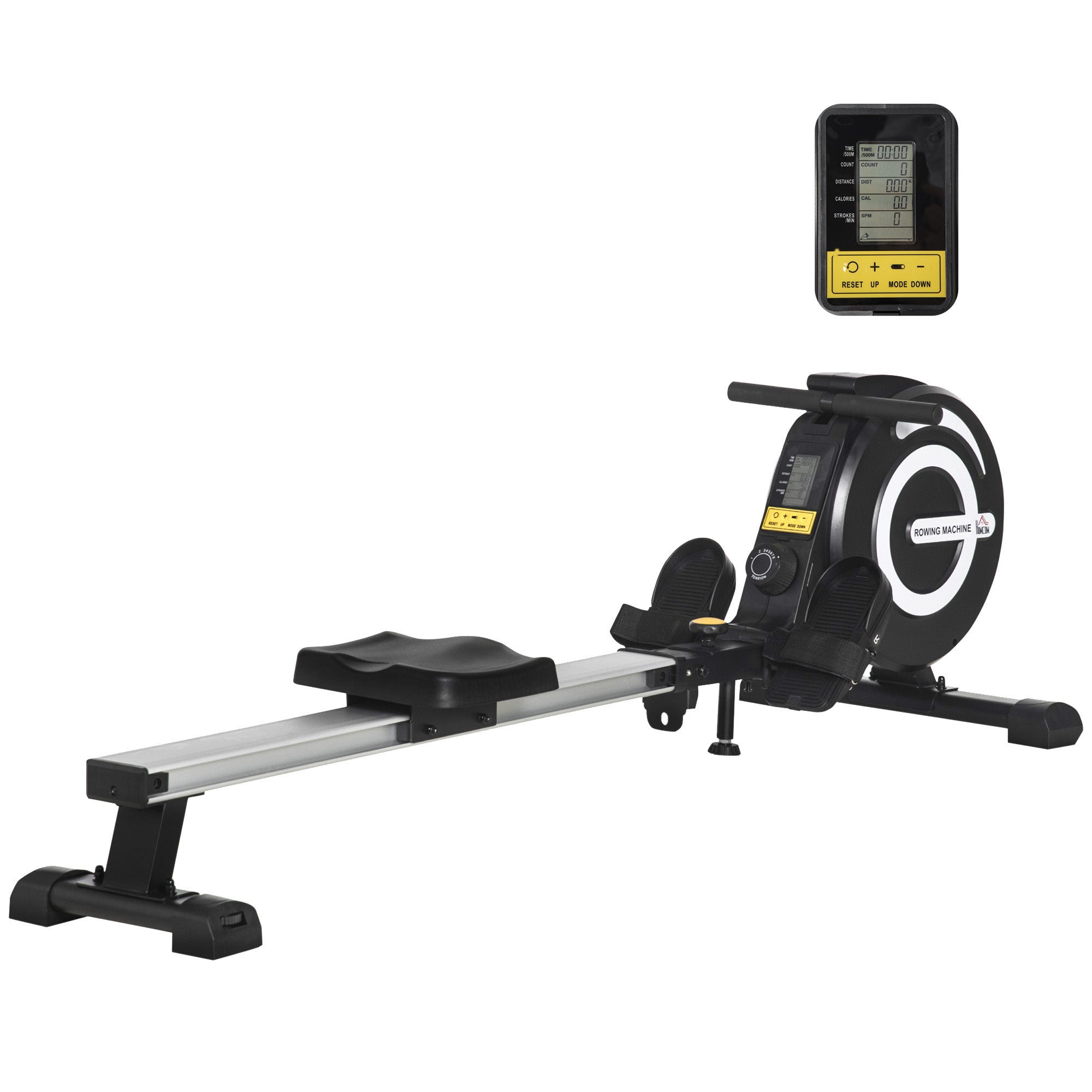 HOMCOM Indoor Body Health & Fitness Adjustable Magnetic Rowing Machine Rower with LCD Digital Monitor & Wheels for Home, Office, Gym - North Peak Garden Furniture