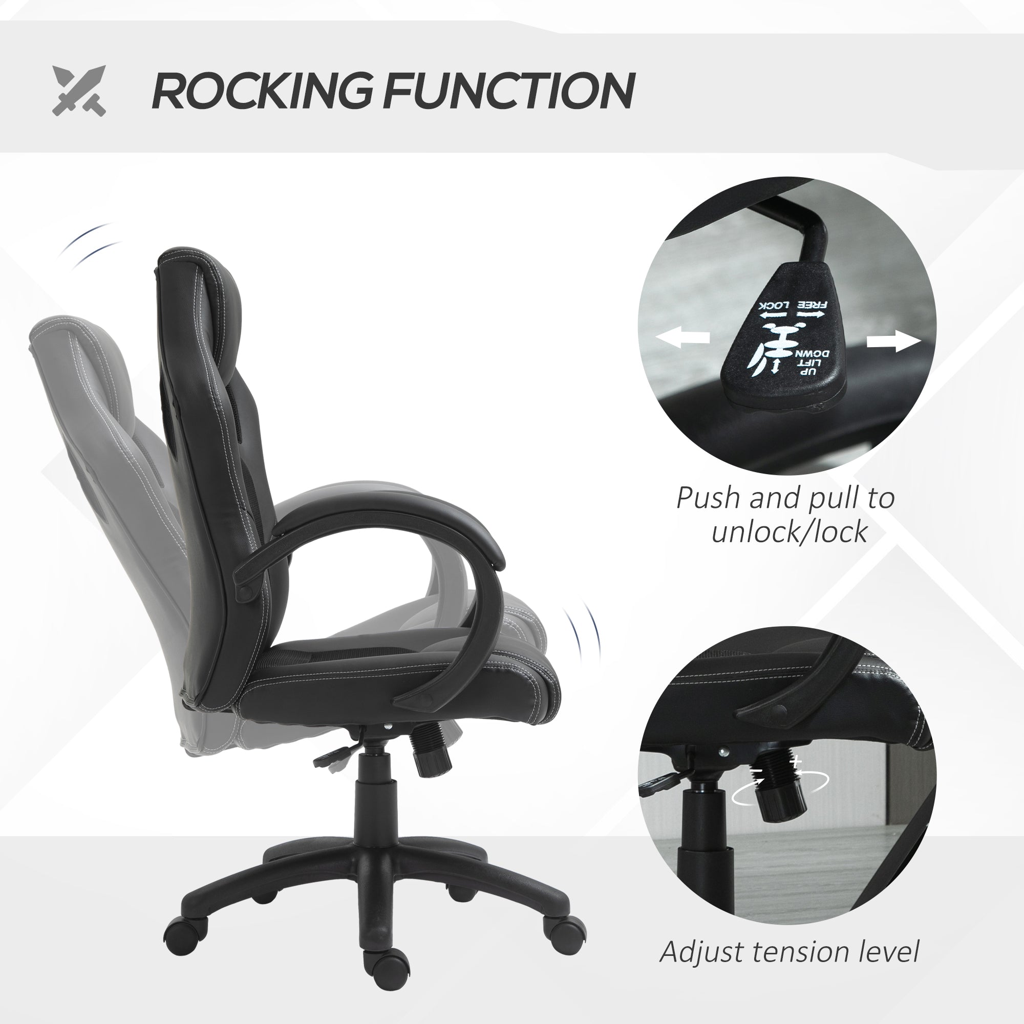 Vinsetto High-Back Office Chair Faux Leather Swivel Computer Desk Chair for Home Office with Wheels Armrests Black - North Peak Garden Furniture