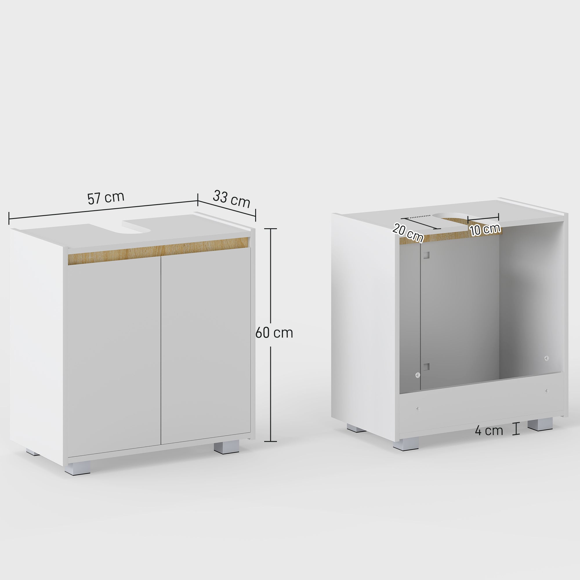 kleankin Modern Bathroom Sink Cabinet, Floor Standing Under Sink Cabinet, Freestanding Storage Cupboard with Double Doors, White - North Peak Garden Furniture