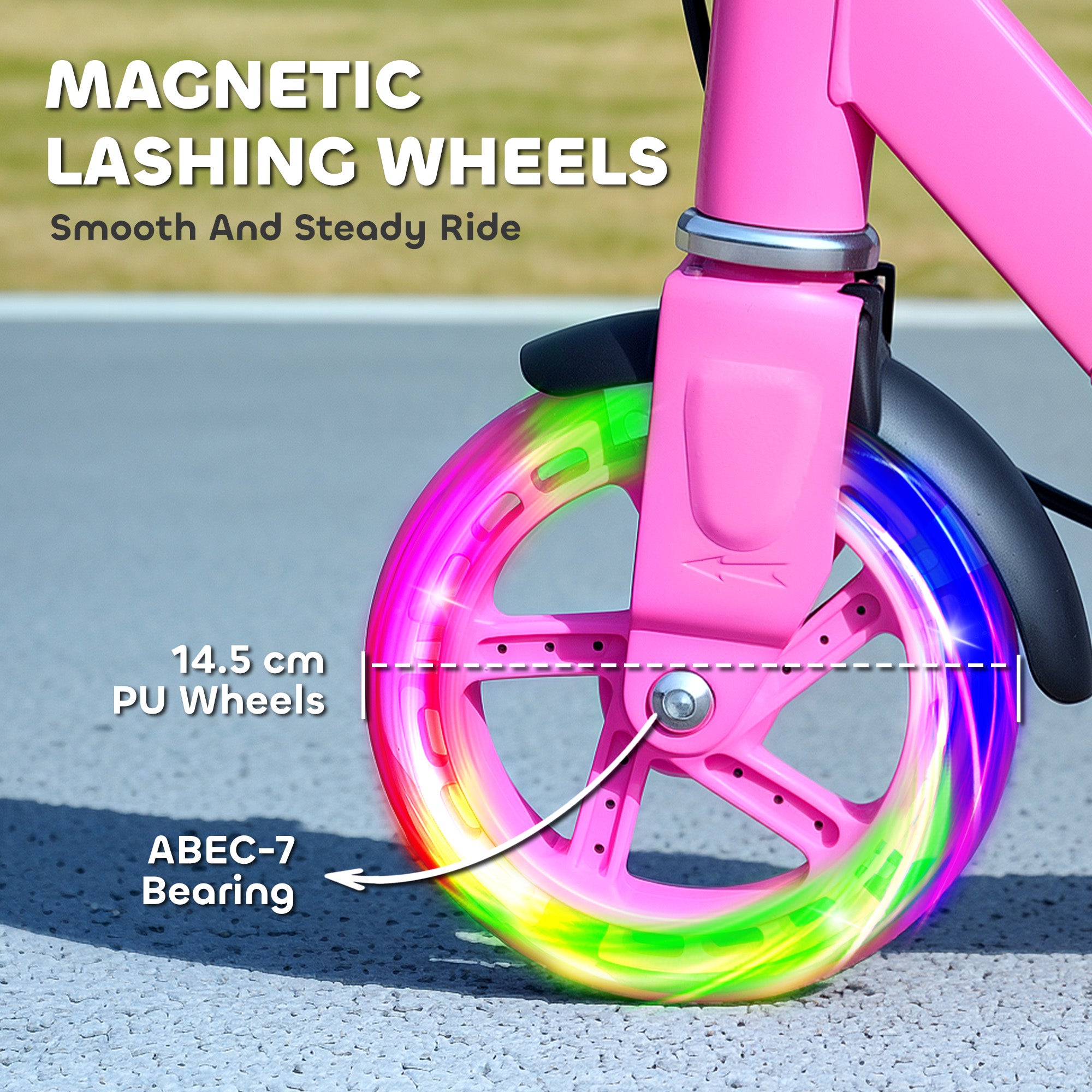 AIYAPLAY Scooter for Kids Ages 3-8 with Adjustable Handle, 2 Light up Wheels, Handbrake & Rear Brake for Girls and Boys, Pink - North Peak Garden Furniture