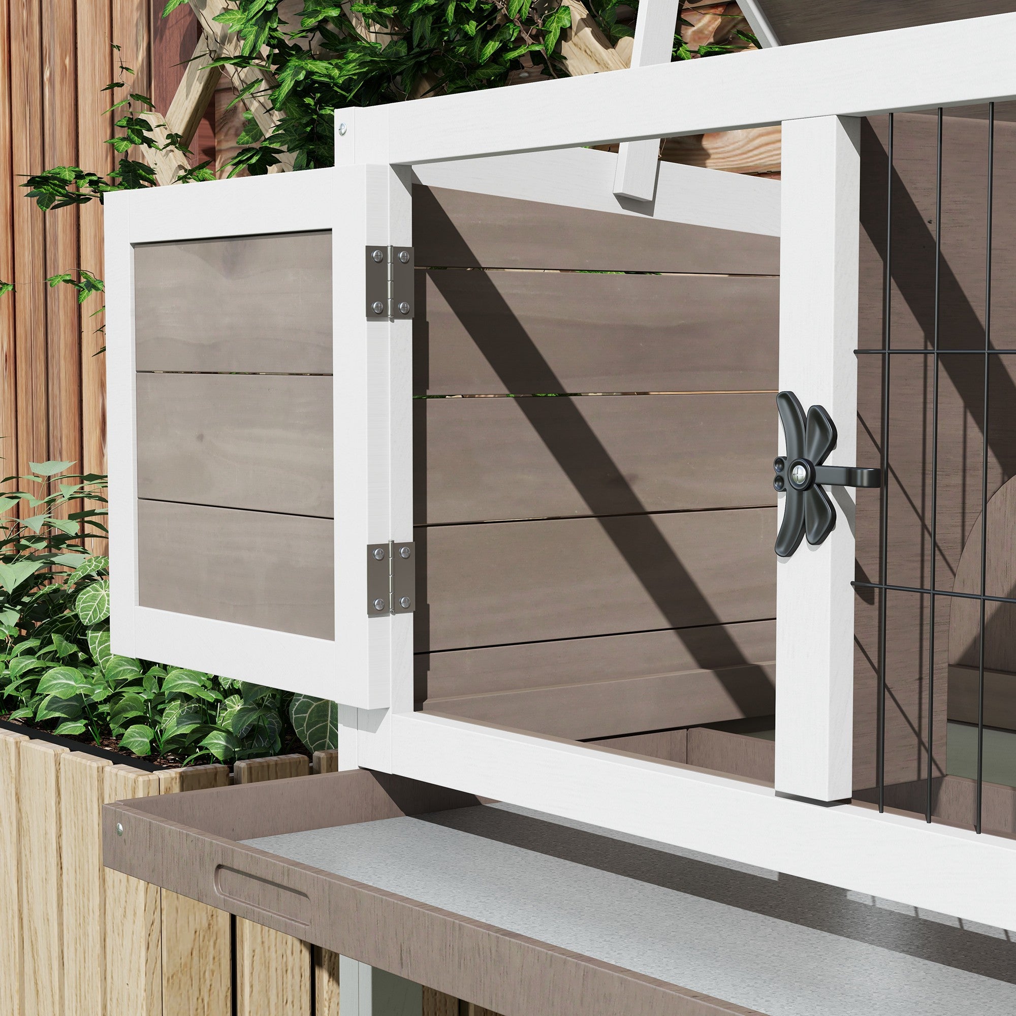 PawHut Wooden Guinea Pig Hutch, Small Animal Cage with Slide-out Tray, Openable Asphalt Roof, 84 x 43 x 70cm, Brown - North Peak Garden Furniture