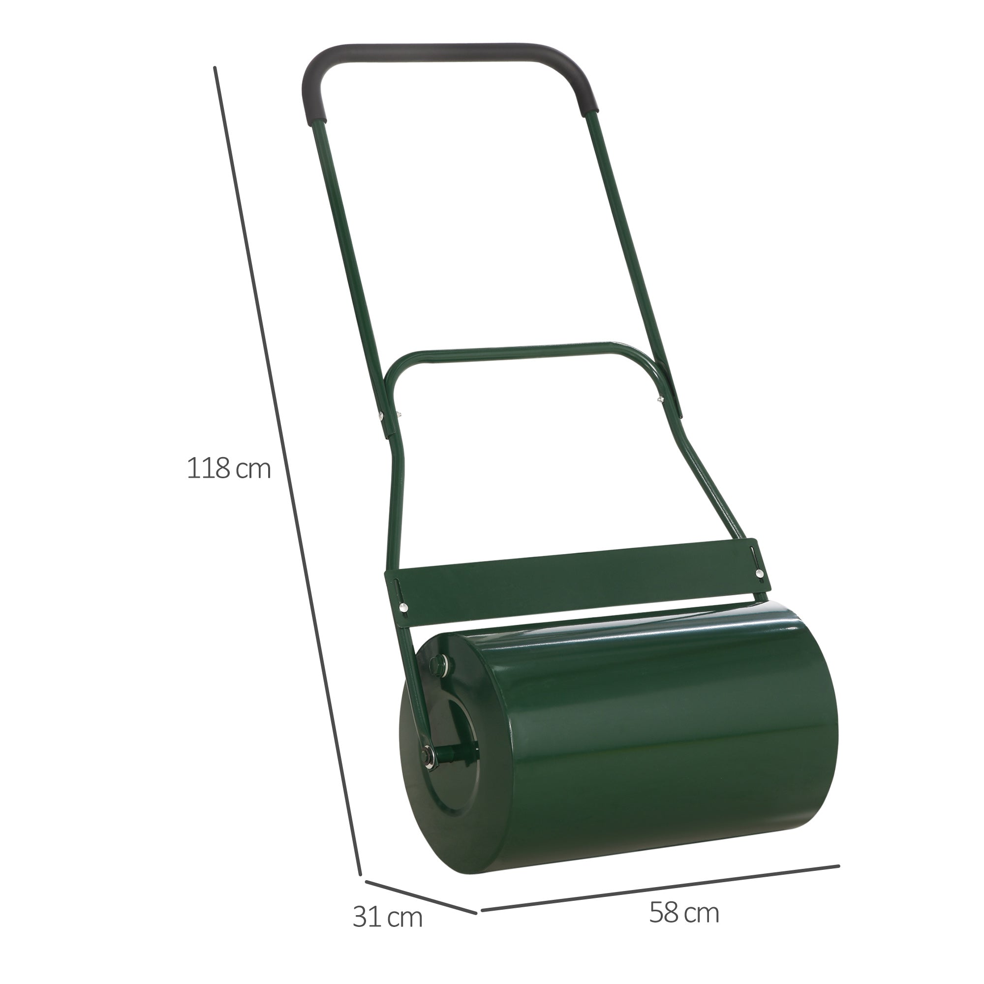 Outsunny 40L Lawn Roller Drum Scraper Bar Collapsible Handle Water or Sand Filled Φ32cm Green - North Peak Garden Furniture